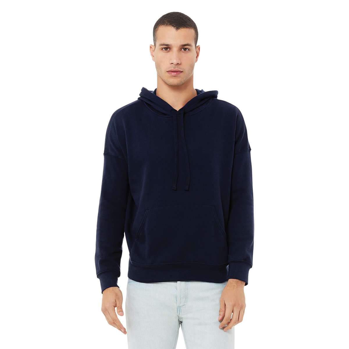 Bella + Canvas Unisex Hoodie Pullover - Navy, Large - on person, front