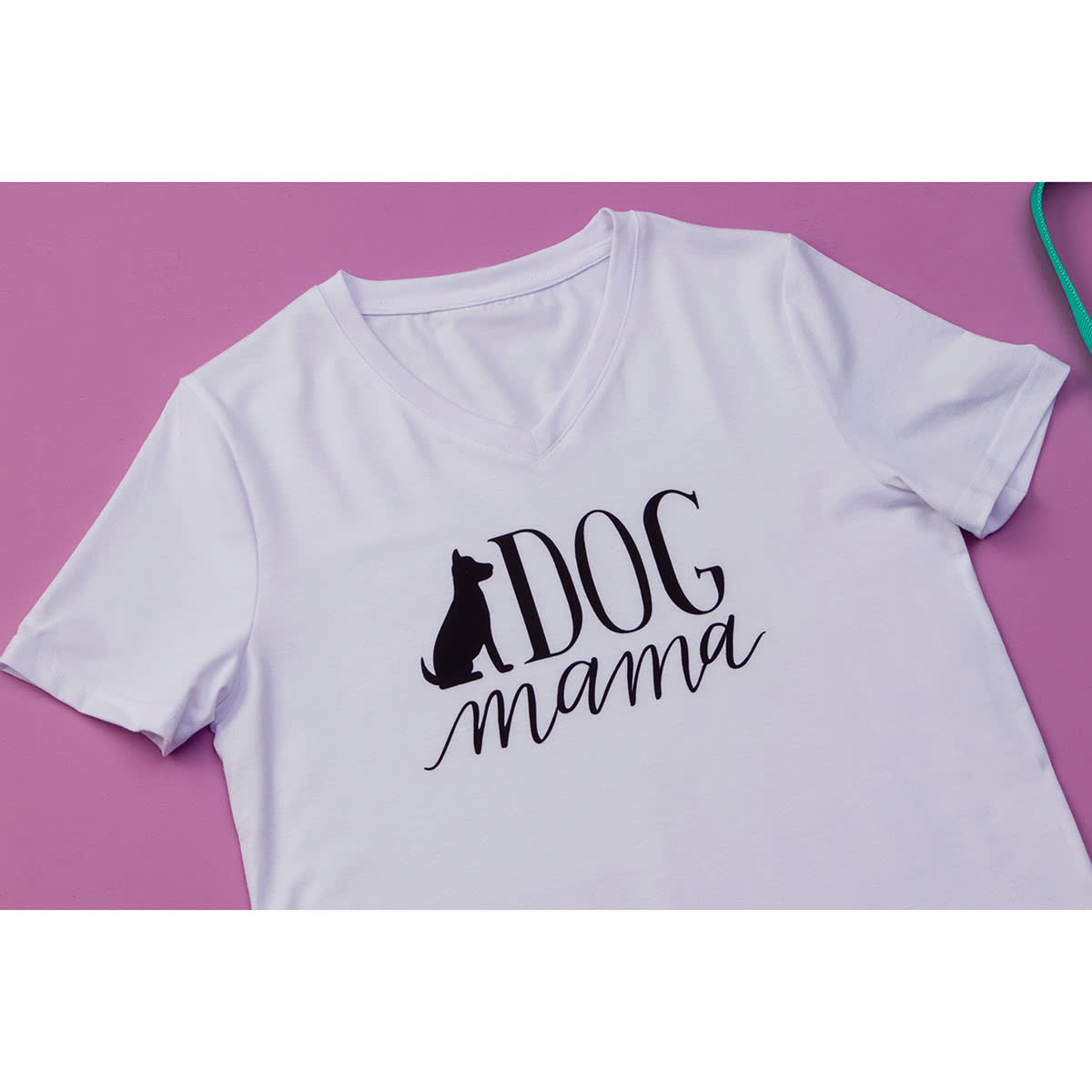 Cricut Adult T-Shirt Blank - Small, V-Neck, White (Sample t-shirt with Dog Mama design)