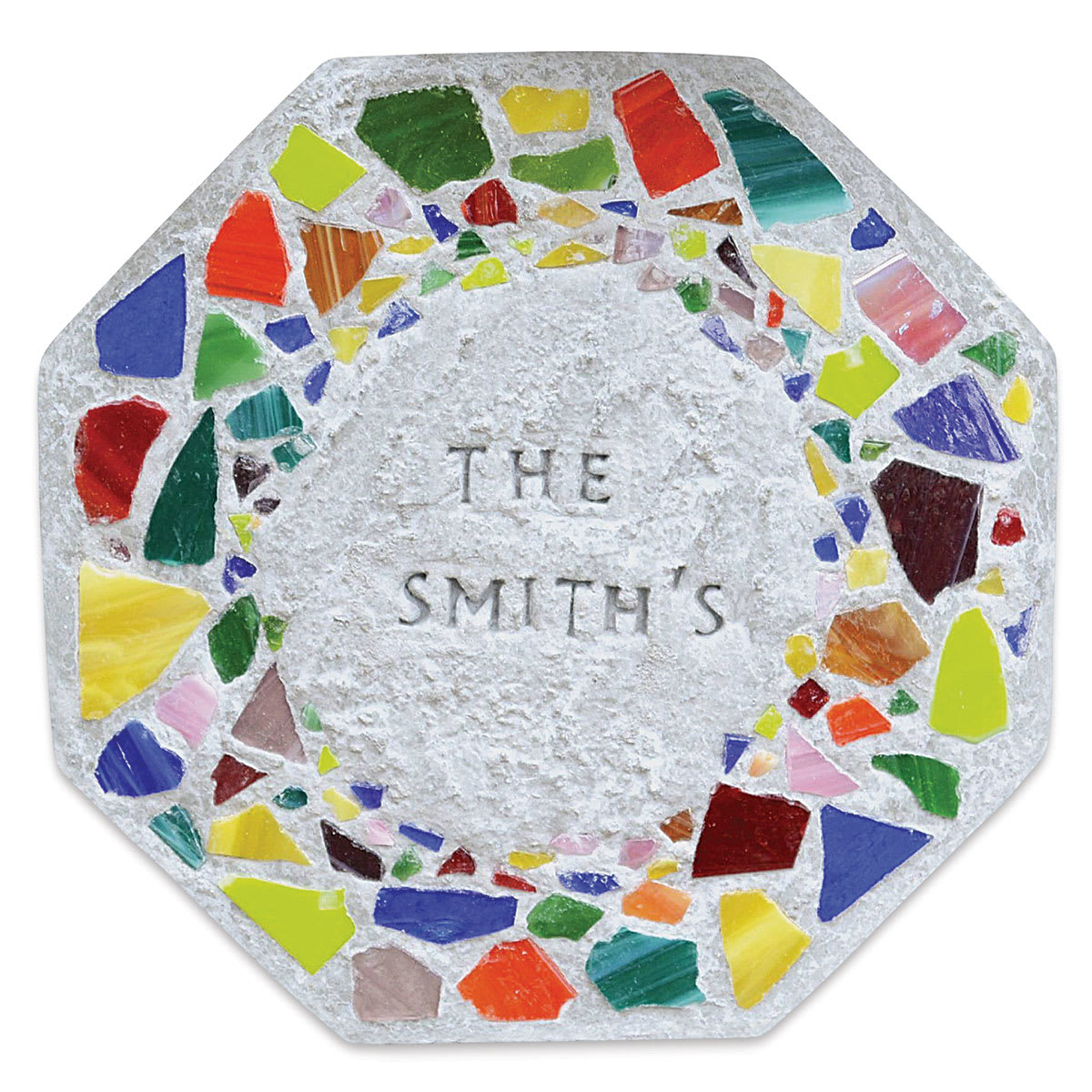 Mosaic Stepping Stone Kit -Finished mosaic stepping stone saying The Smiths shown