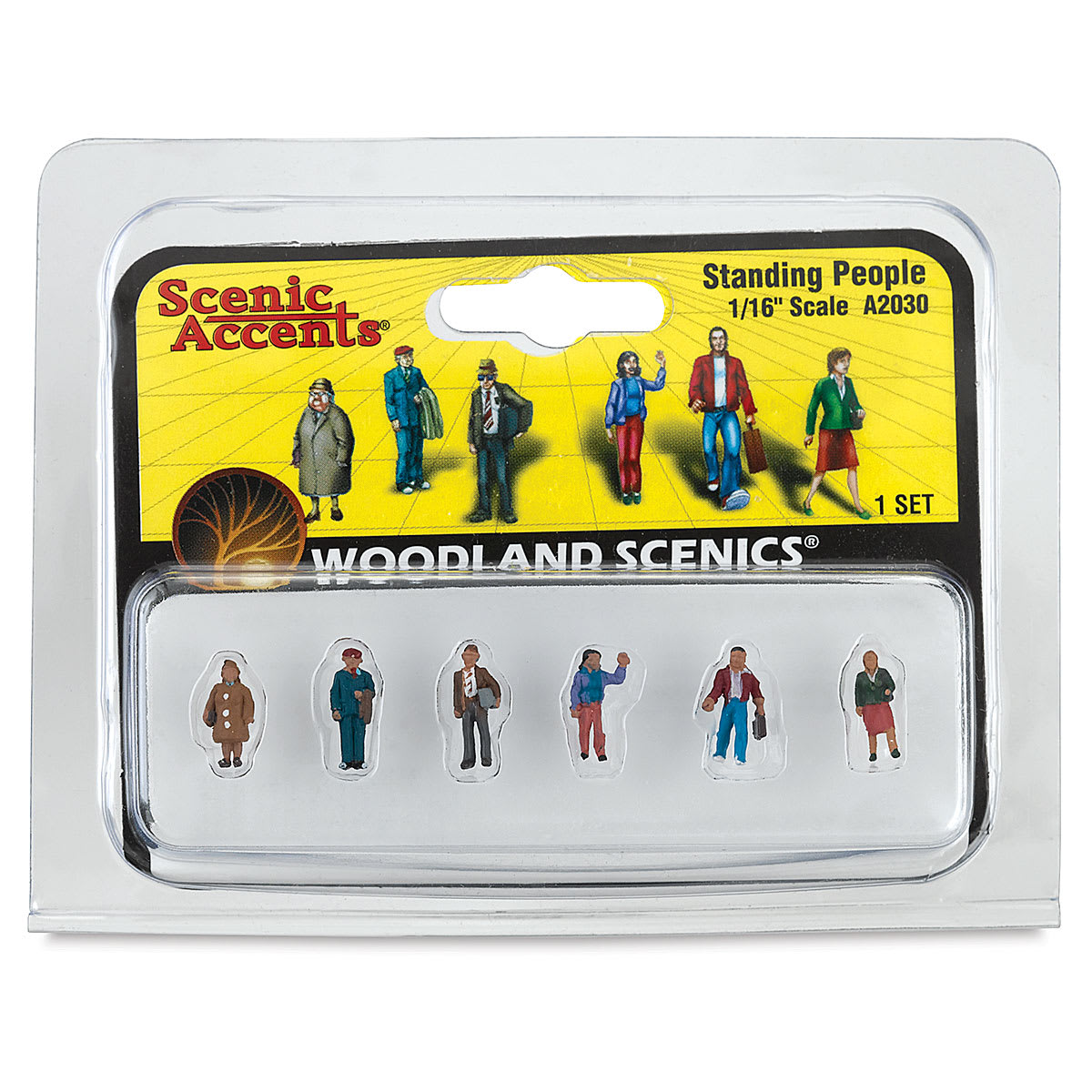 Woodland Scenics Model Scenery - Front of package of 6 Standing Figures in 1/16th scale
