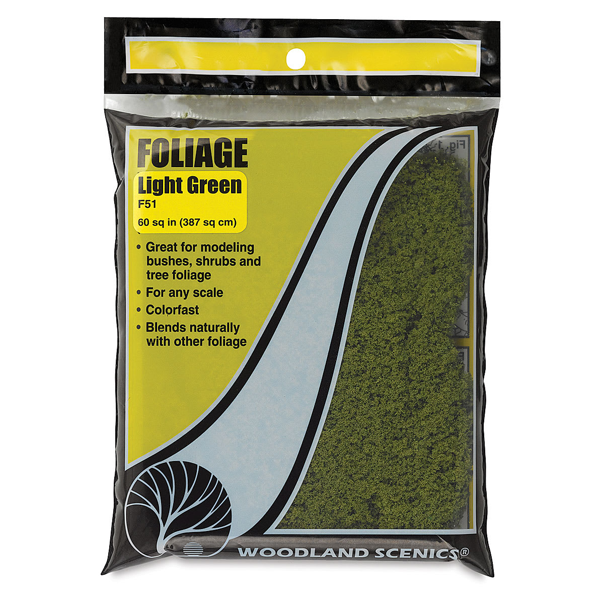 Woodland Scenics Model Scenery - Front view of package of Foliage in Light Green