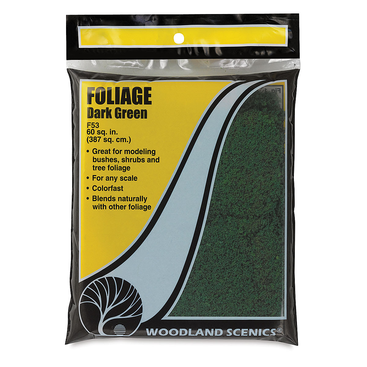 Woodland Scenics Model Scenery - Front view of package of Foliage in Dark Green