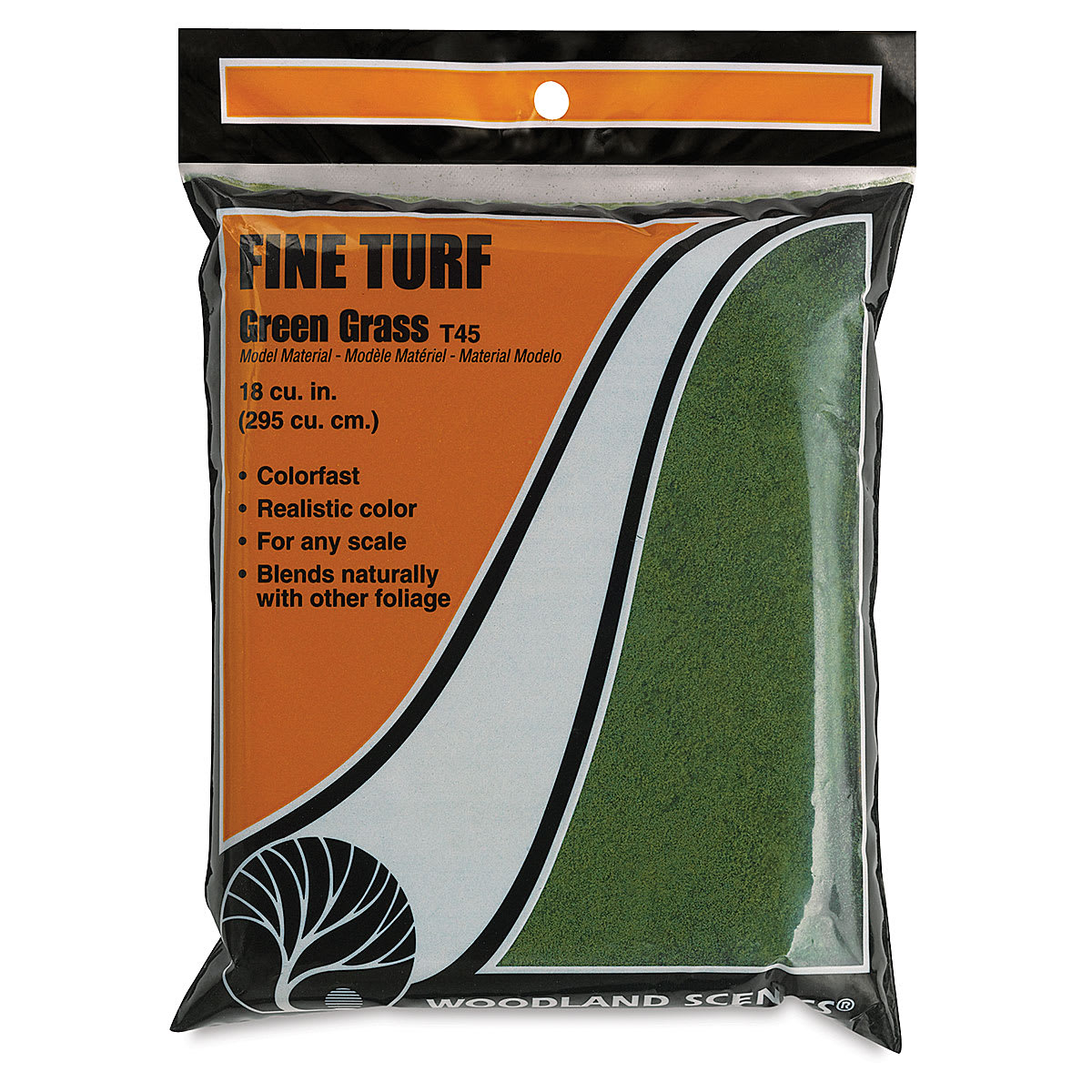 Woodland Scenics Model Scenery - Front of package of Fine Turf in Green