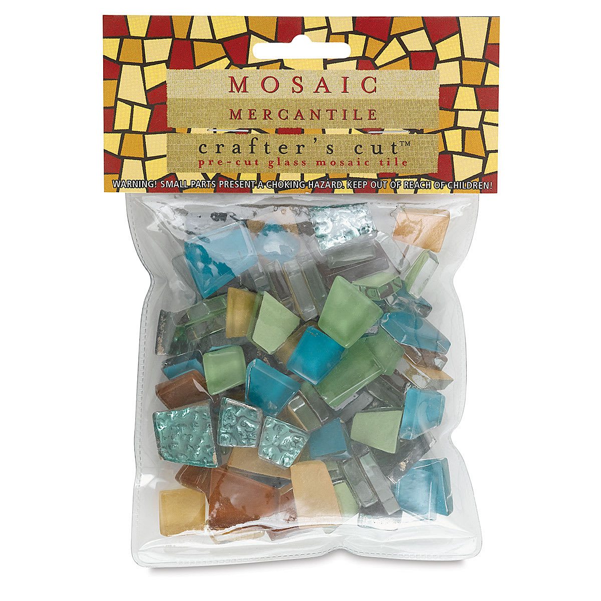 Crafter's Cut Pre-Cut Glass Mosaic Tiles - Front of hanging package of Safari Tile Assortment