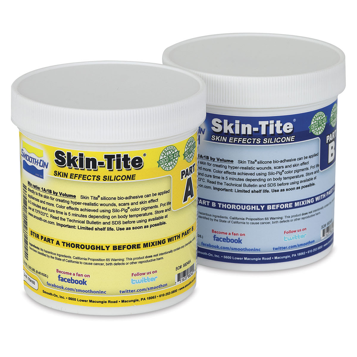 Smooth-On Skin Tite Bio-Adhesive - Part A and Part B jars shown together
