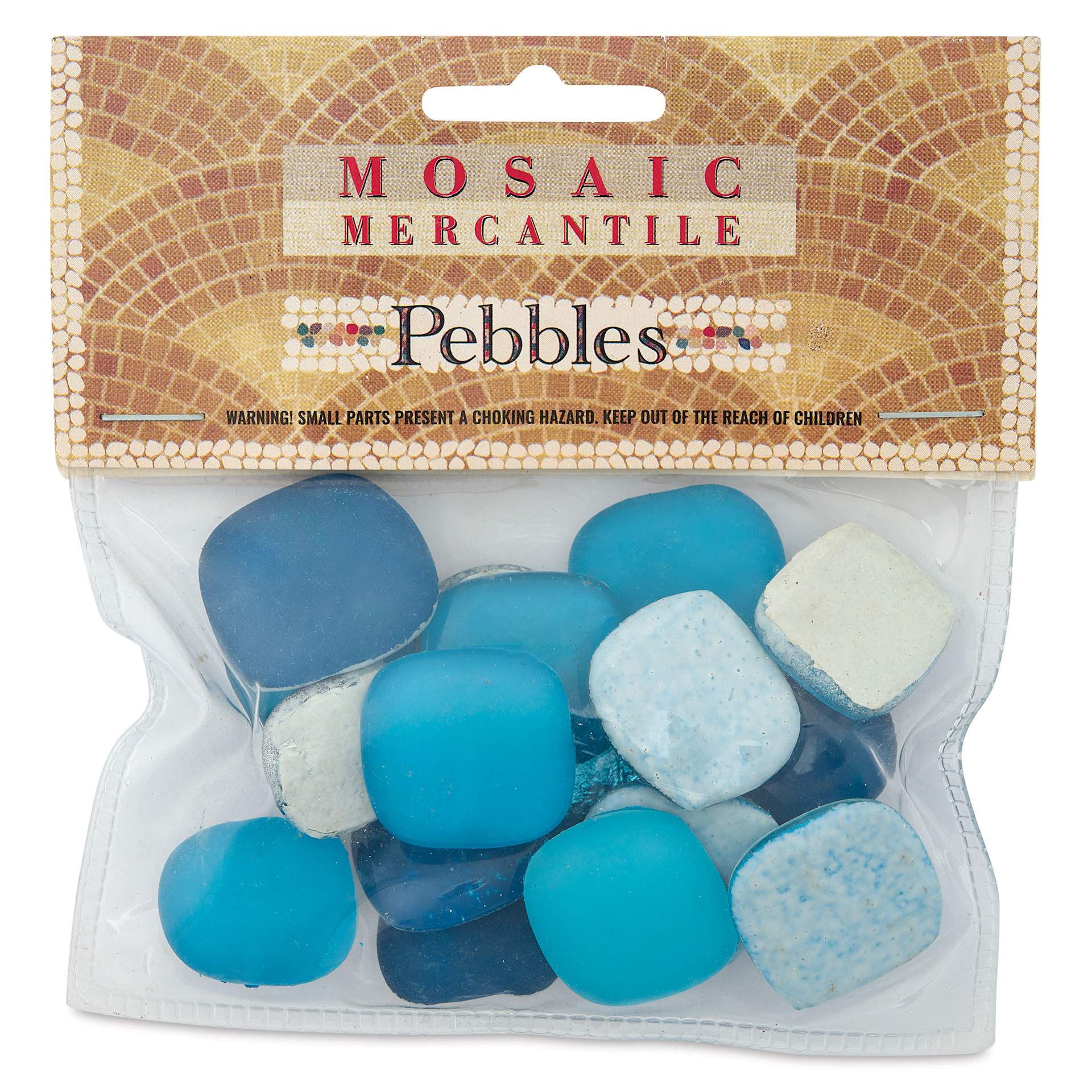 Mosaic Mercantile Glass Pebble Tiles - Aqua, 4 oz, front of packaging