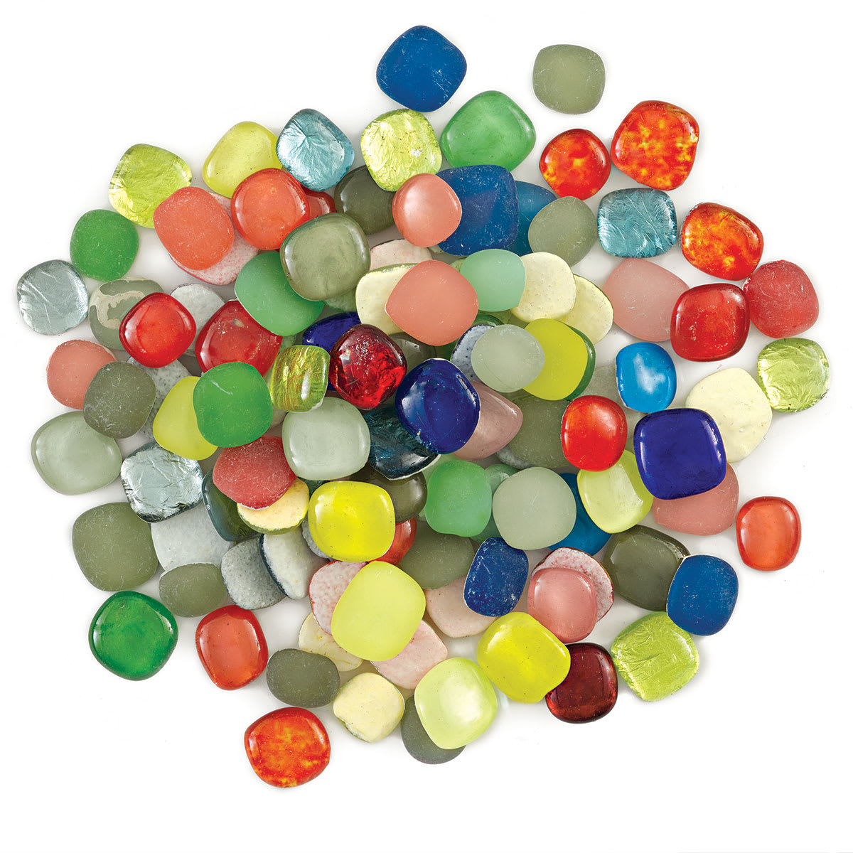 Mosaic Mercantile Glass Pebble Tiles - Pile of Royal Mix Pebbles shown