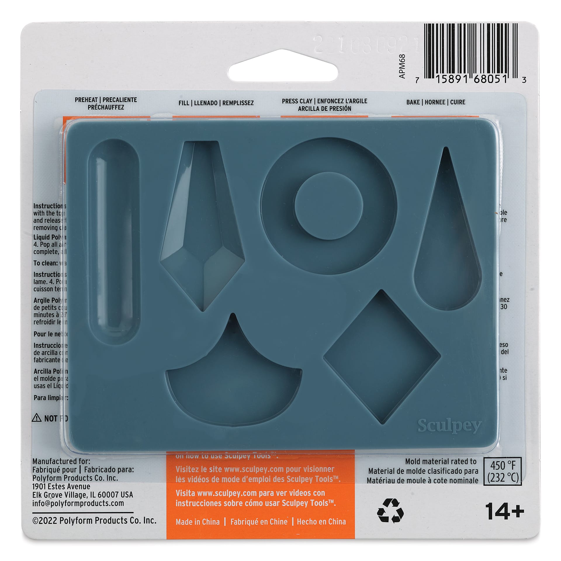 Sculpey Oven Safe Silicone Geometric Jewelry Mold - back of packaging
