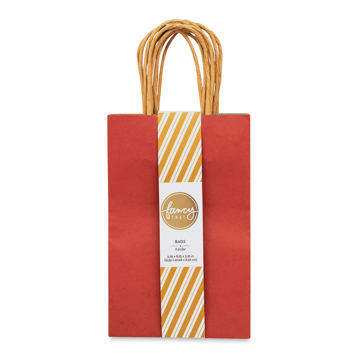 American Crafts Fancy That Kraft Bags - Brights, Small, Package of 6, 8-1/4"H x 5-1/4"W x 3-1/4"D (Front of packaging)