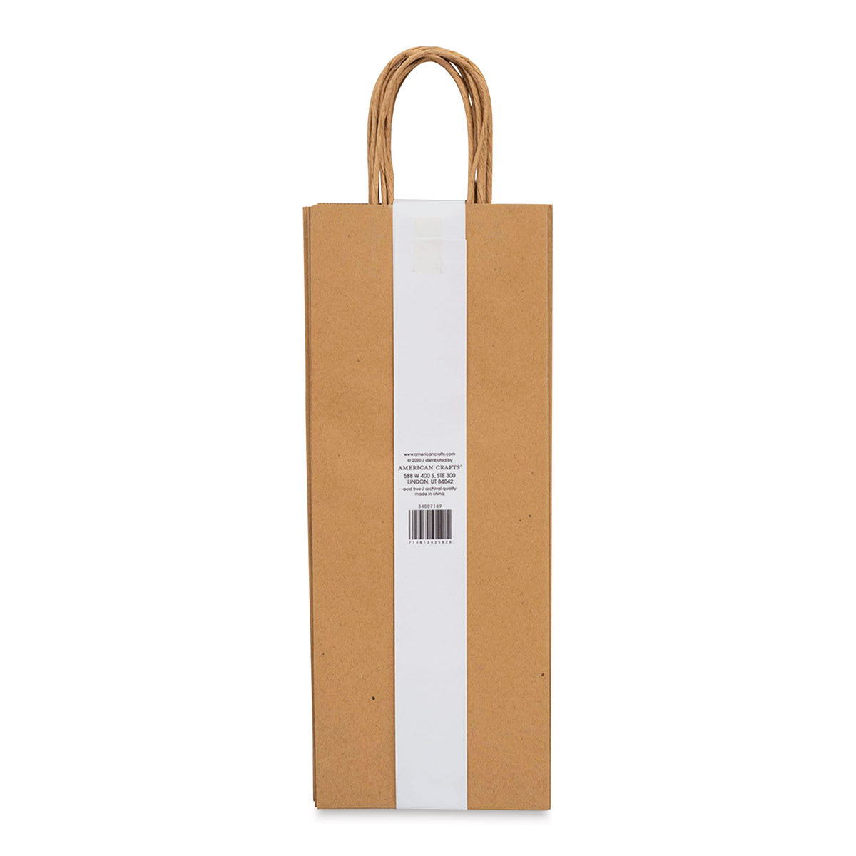 American Crafts Fancy That Kraft Bags - Natural, Wine, Package of 6, 13-1/4"H x 5-1/4"W x 3-1/4"D (Back of packaging)