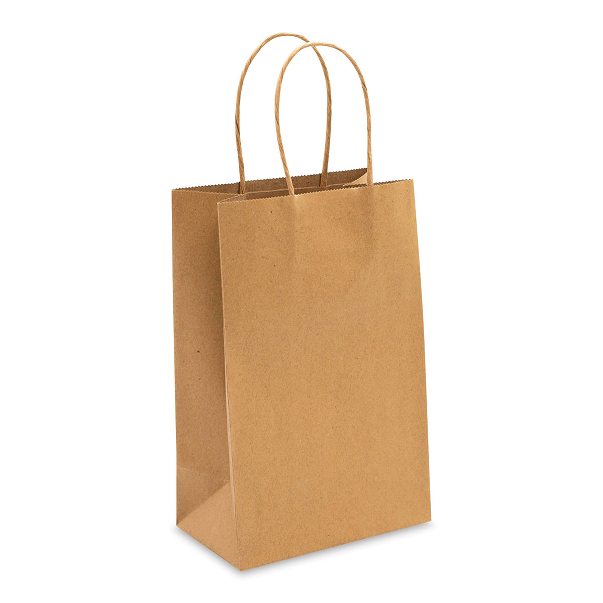 American Crafts Fancy That Kraft Bags - Natural, Small, Package of 6, 8-1/4"H x 5-1/4"W x 3-1/4"D (Bag standing up, Angled view)