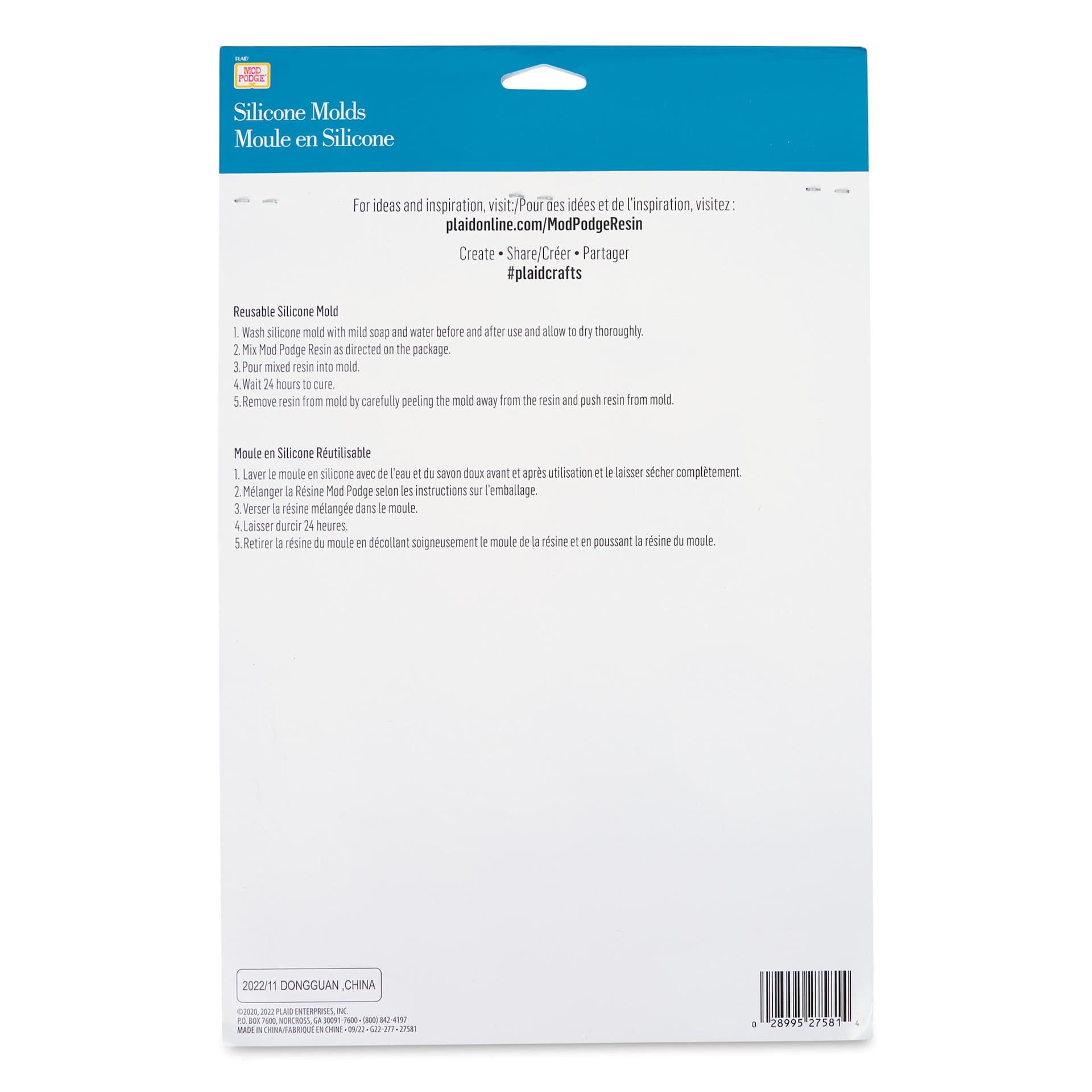 Plaid Mod Podge Resin Molds - Silicone Frame, back of packaging