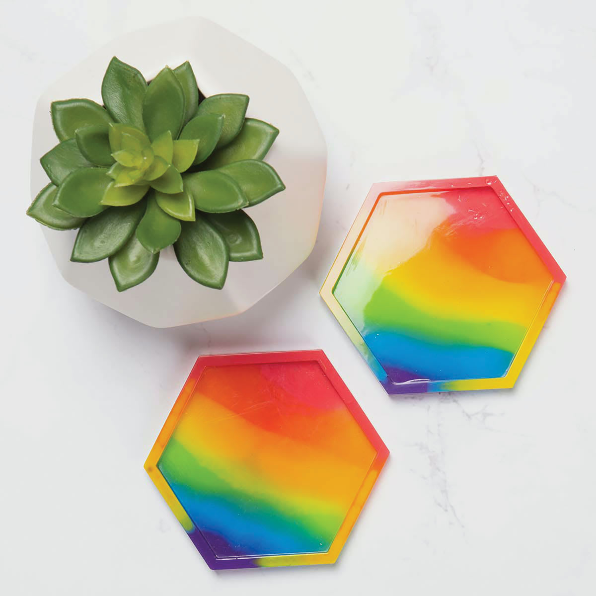 Plaid Mod Podge Resin Mold Set - Set of 3 (two finished coasters in rainbow colors)