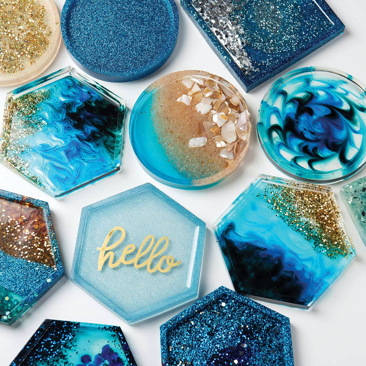 Mod Podge Resin Mold Set (finished coasters in all three shapes)