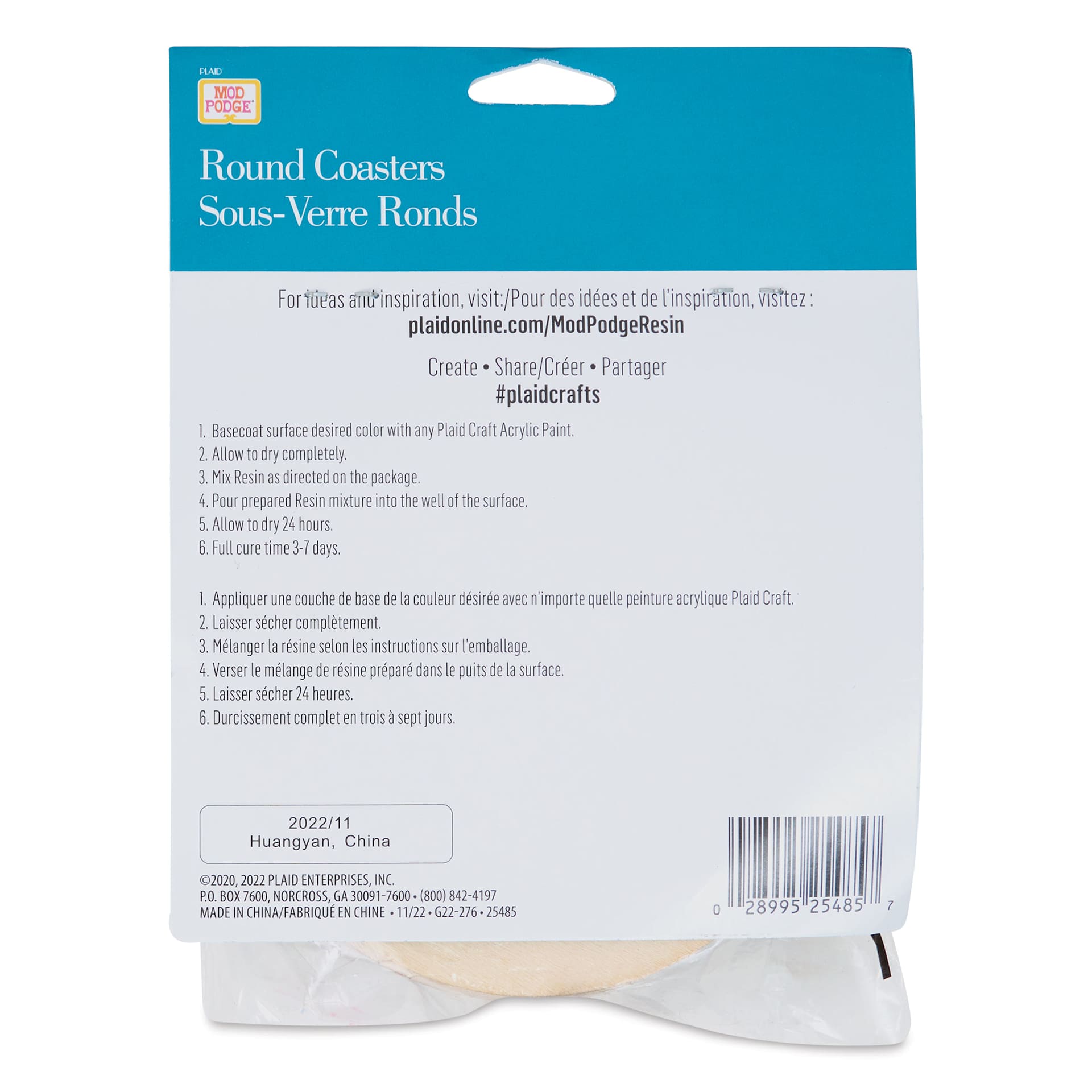 Plaid Mod Podge Resin Molds - Plywood Coaster, Pkg of 4, back of packaging