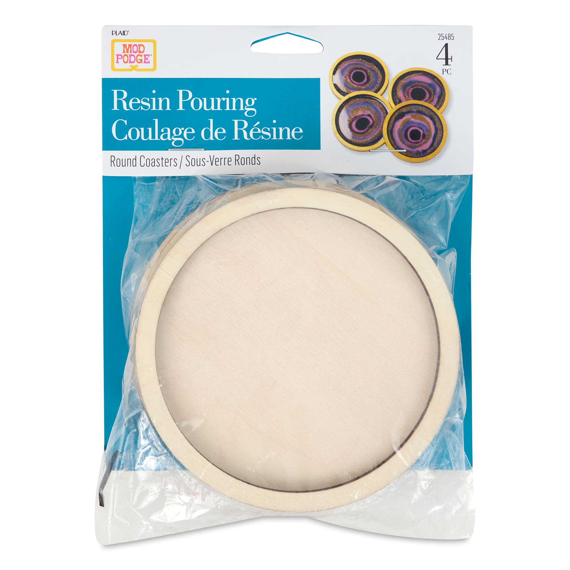 Plaid Mod Podge Resin Molds - Plywood Coaster, Pkg of 4, front of packaging