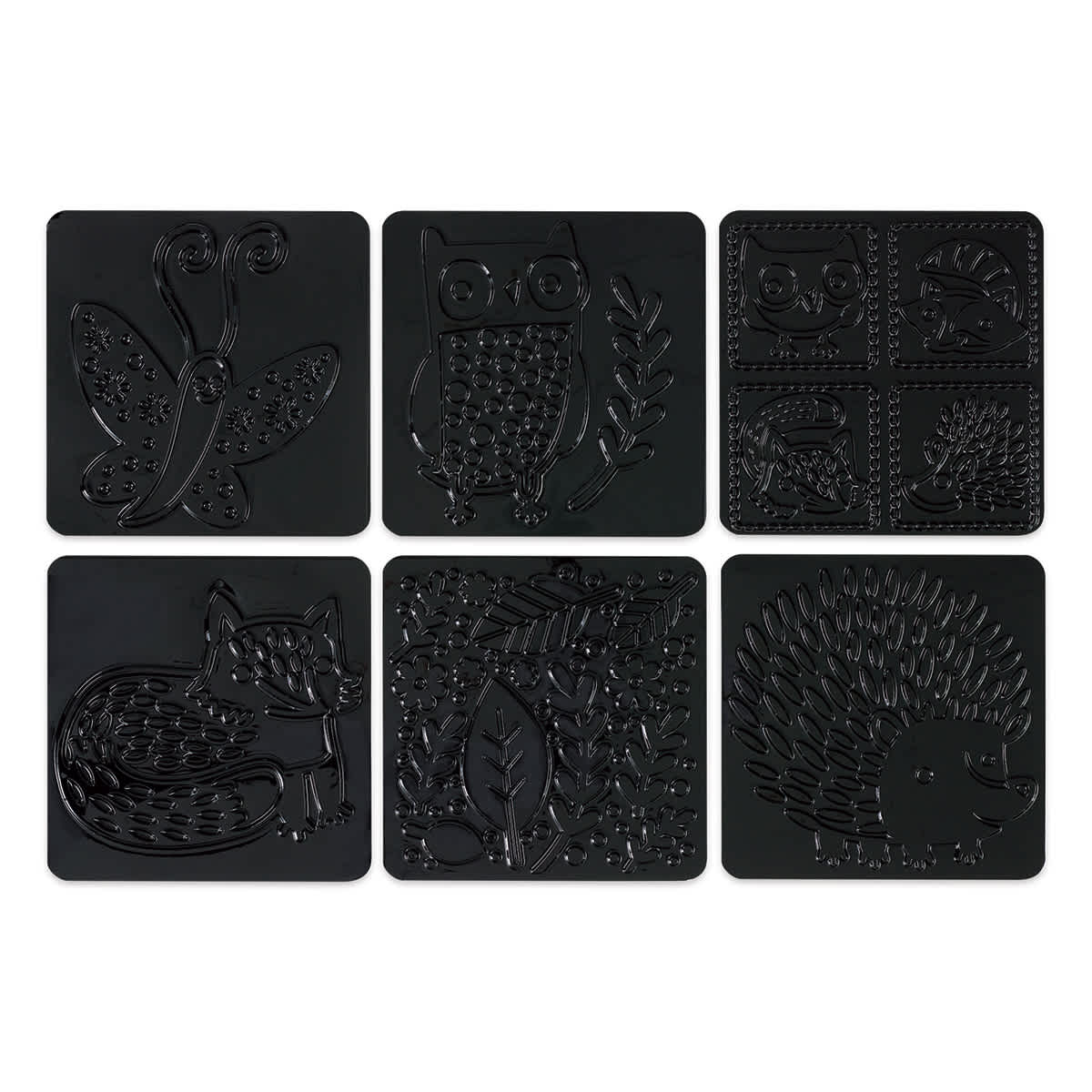 Cedar Canyon Rubbing Plates - Front view of 6 Forest and Friends design plates