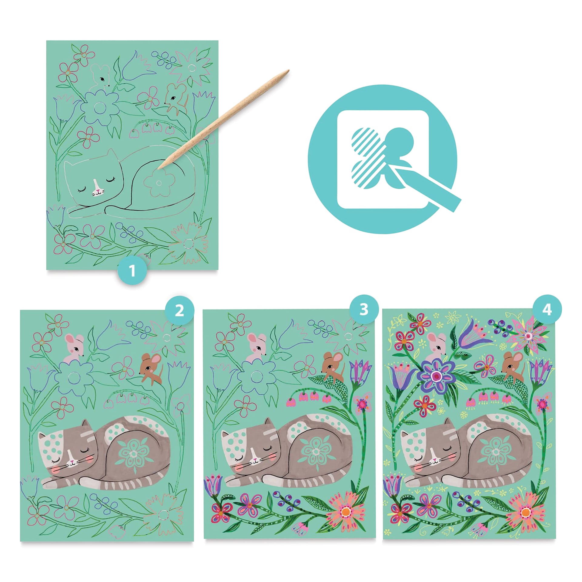 Djeco Petit Gift Scratch Board Kit - Encounters steps