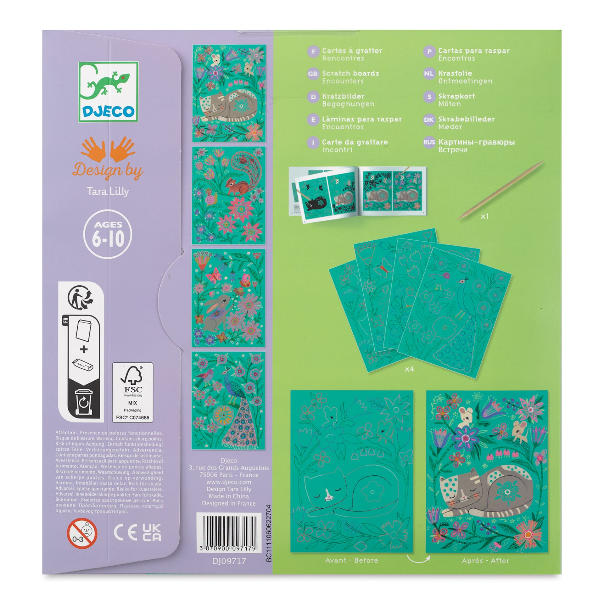 Djeco Petit Gift Scratch Board Kit - Encounters back of packaging