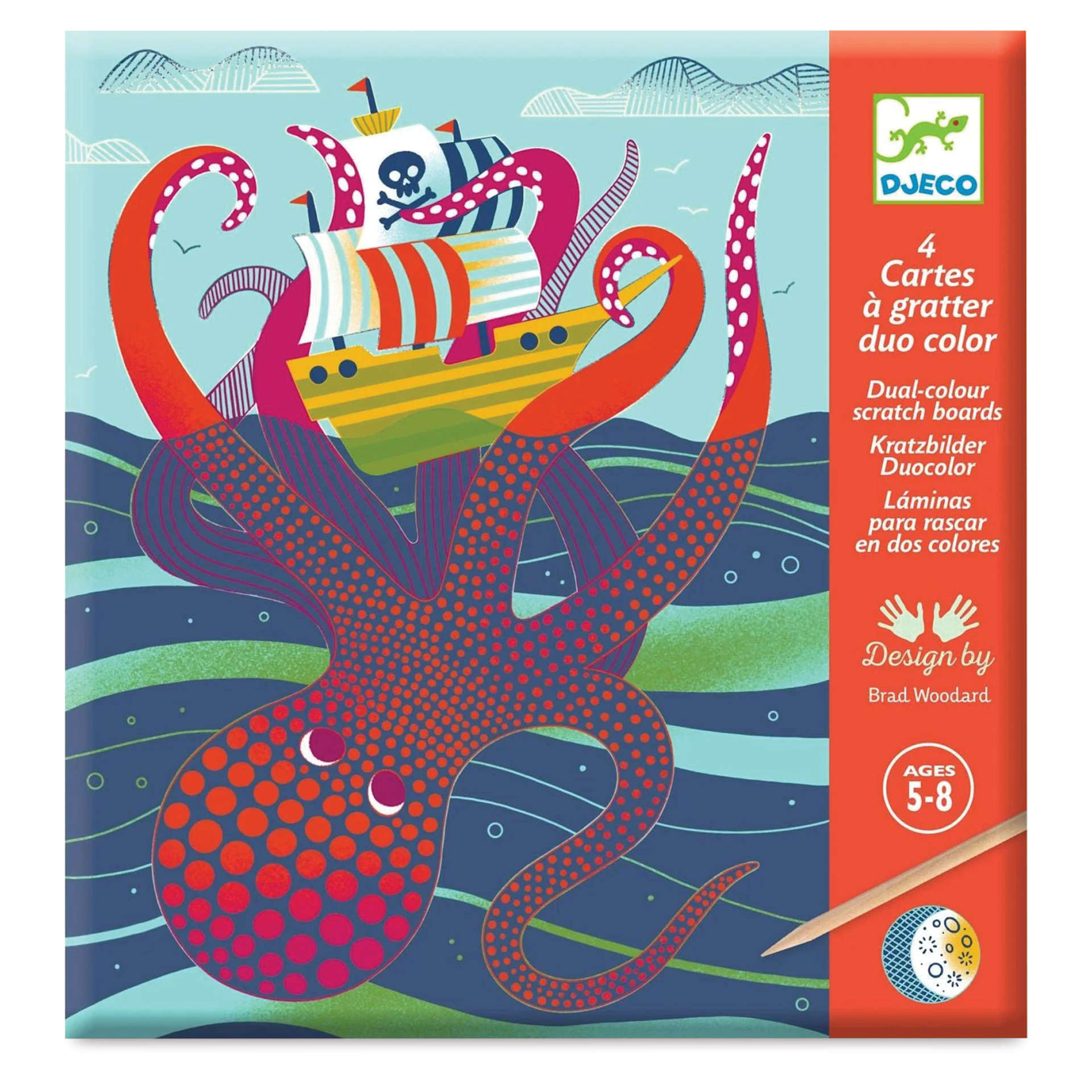 Djeco Dual-Color Scratch Boards - Topsy-Turvy, Set of 4 - front of packaging