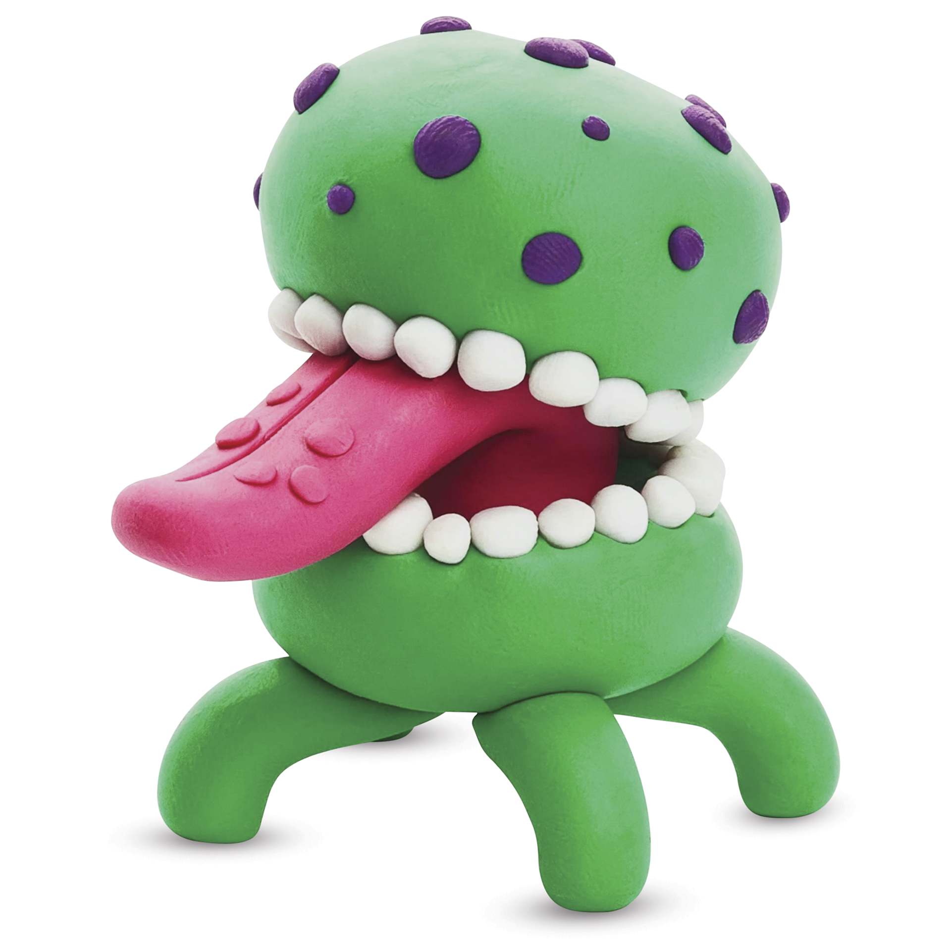 Fat Brain Toys Hey Clay Kit - Aliens - finished example close-up, green alien w/ tongue out