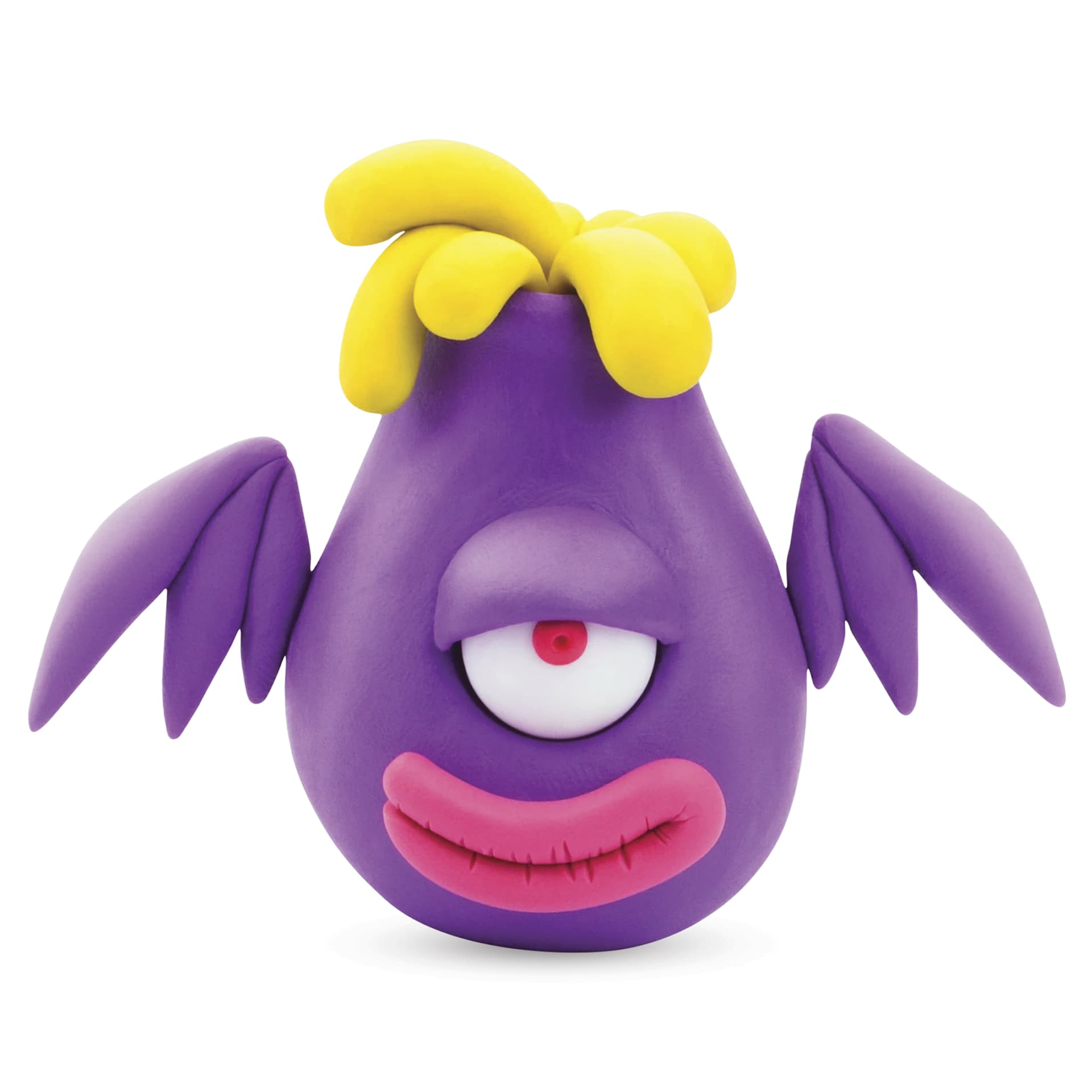 Fat Brain Toys Hey Clay Kit - Aliens - finished example close-up, purple alien with bat wings