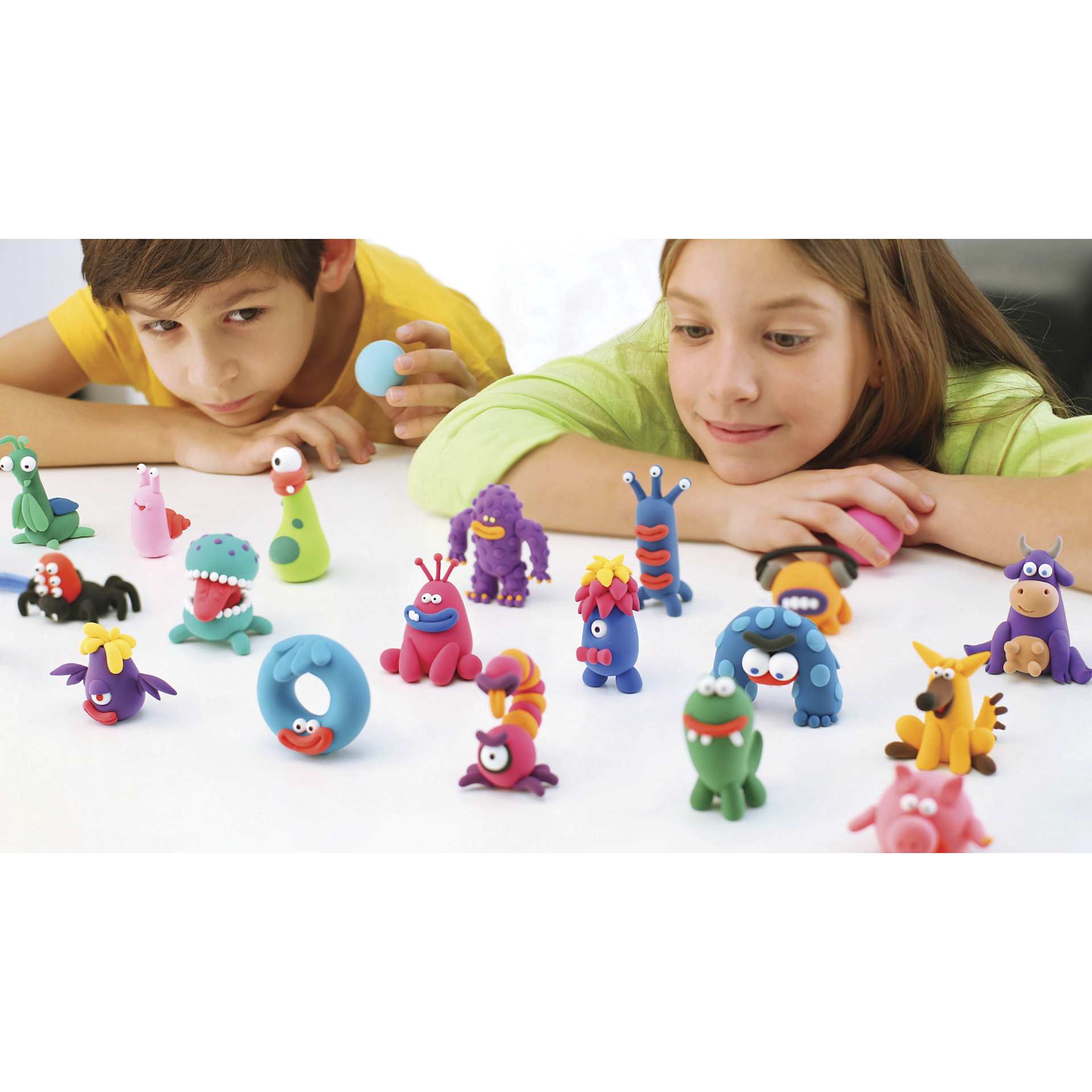 Fat Brain Toys Hey Clay Kits - many finished examples on table