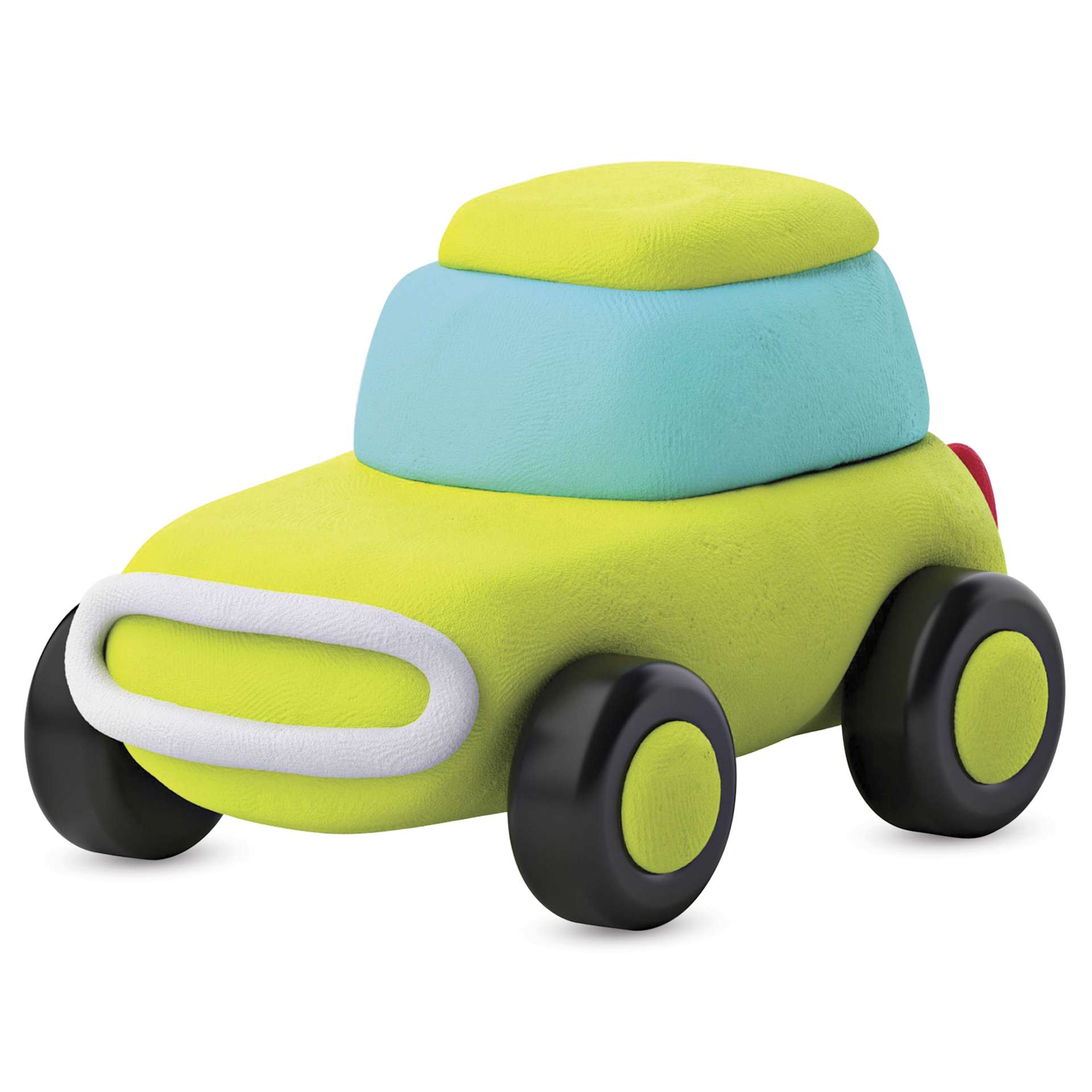 Fat Brain Toys Hey Clay Kit - Eco Cars - finished example close-up, yellow car