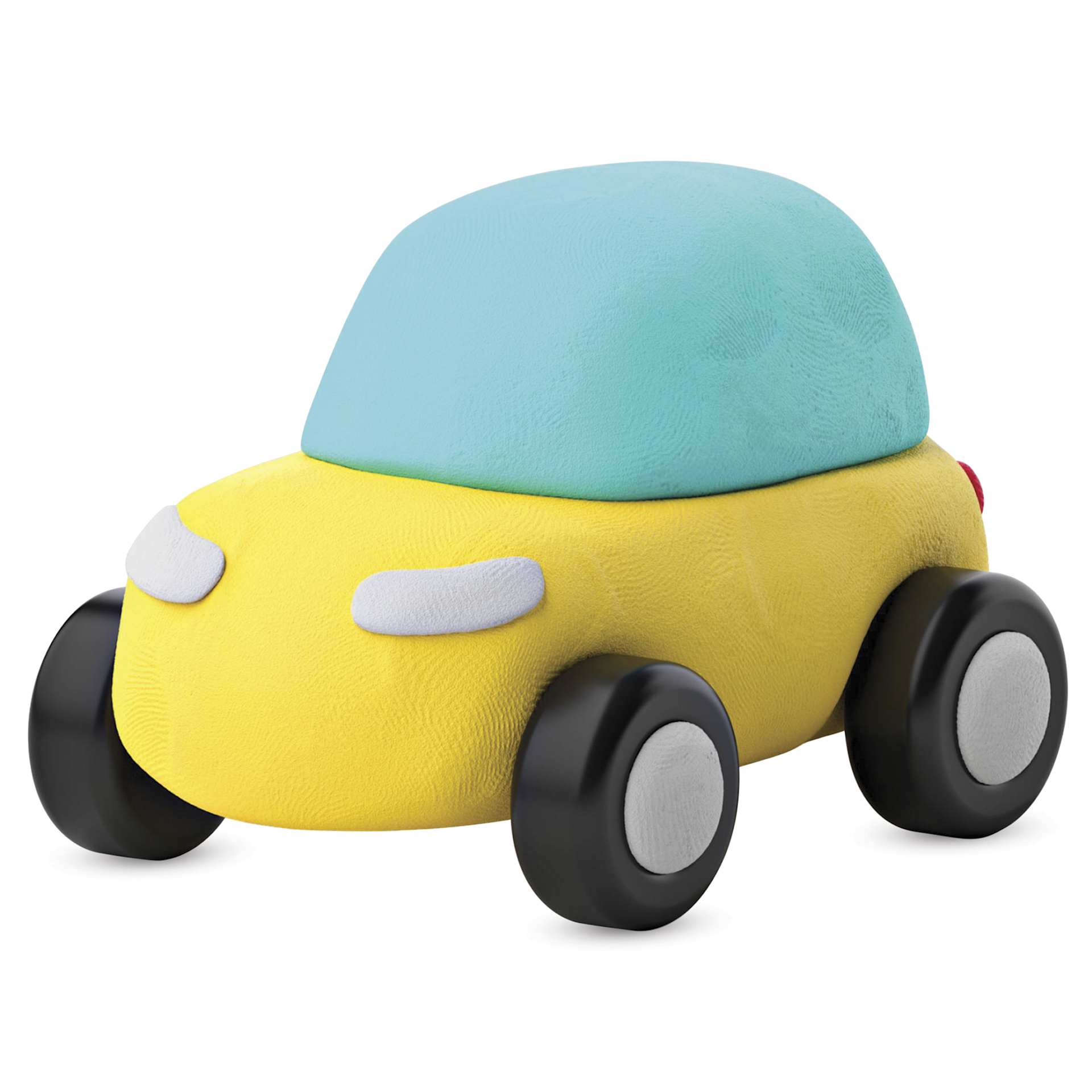 Fat Brain Toys Hey Clay Kit - Eco Cars - finished example close-up, sporty yellow car