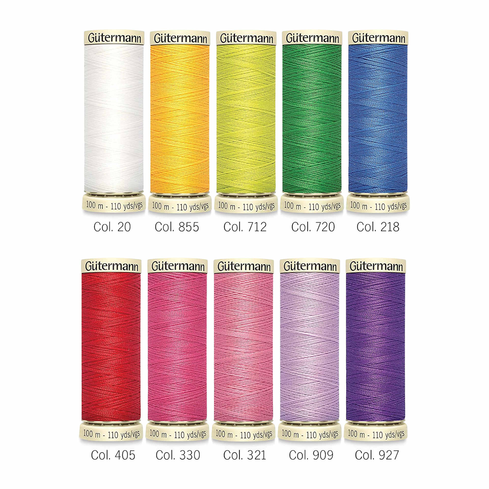 Gutermann Sew-All Polyester Thread - Set of 10, Spring Shades, 110 yd Spools