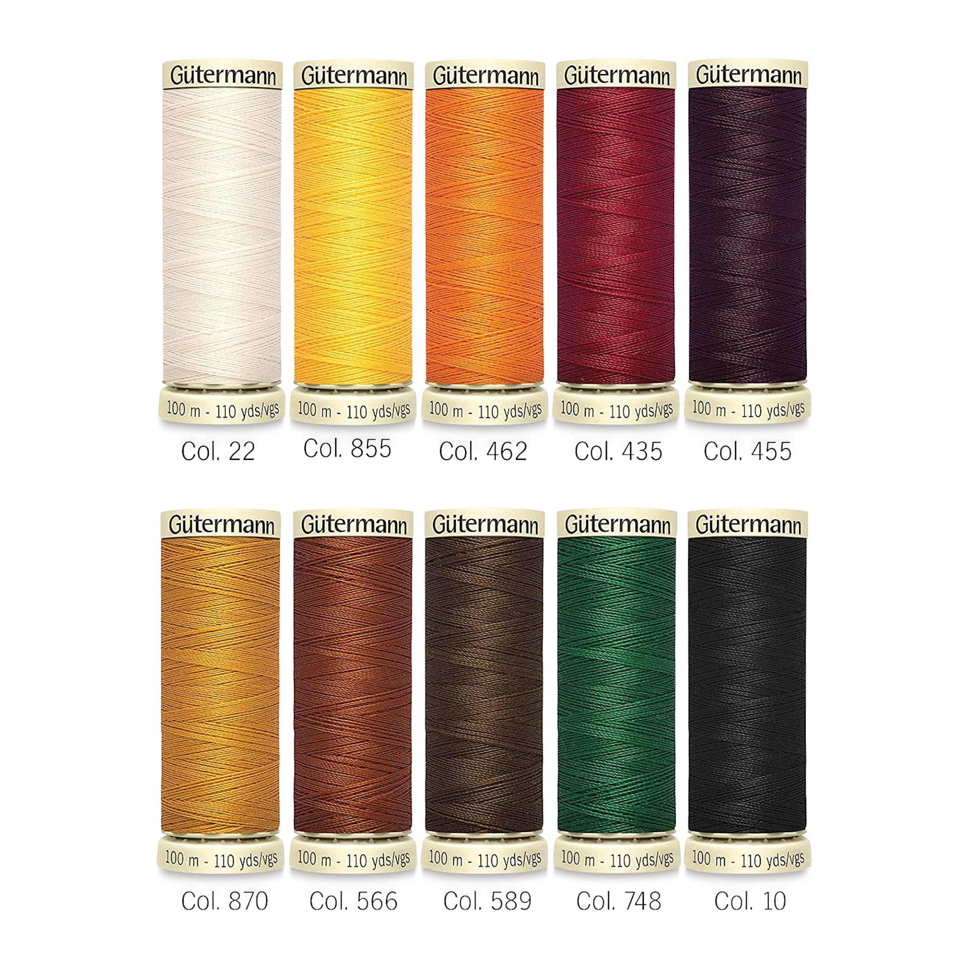 Gutermann Sew-All Polyester Thread - Set of 10, Fall Shades, 110 yd Spools