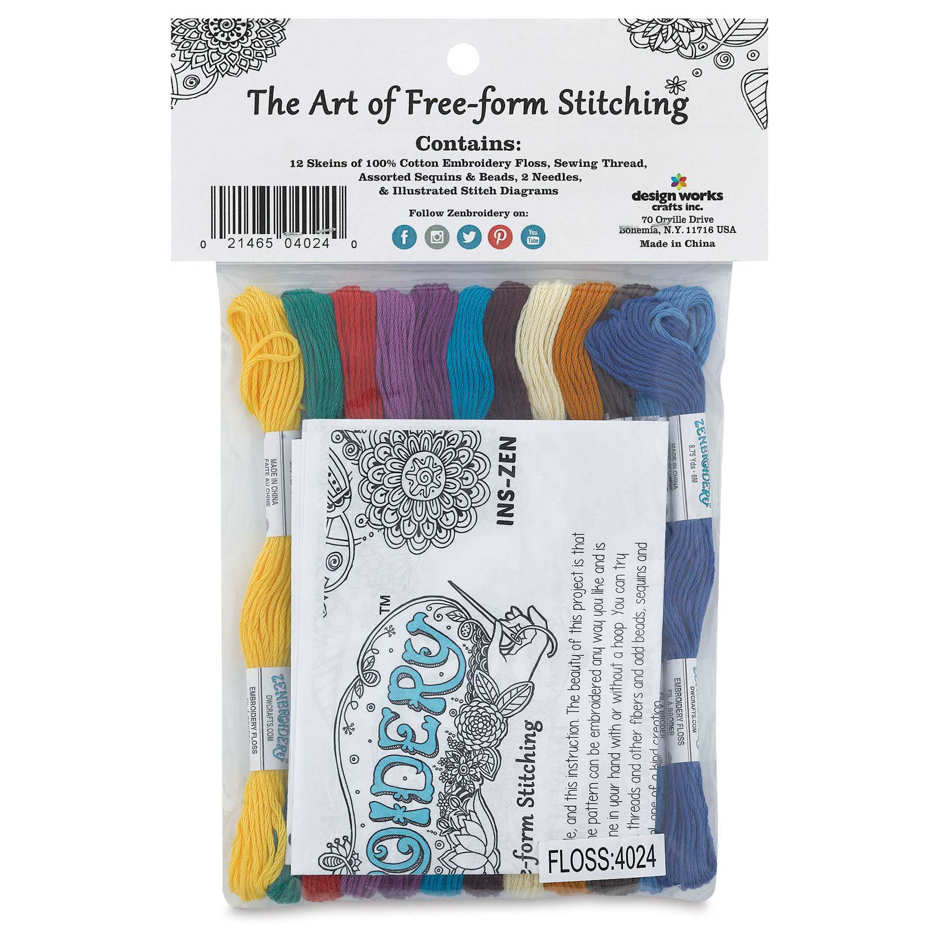 Design Works Zenbroidery Floss Trim Pack - Jewel Tones, Pkg of 12, back of the packaging