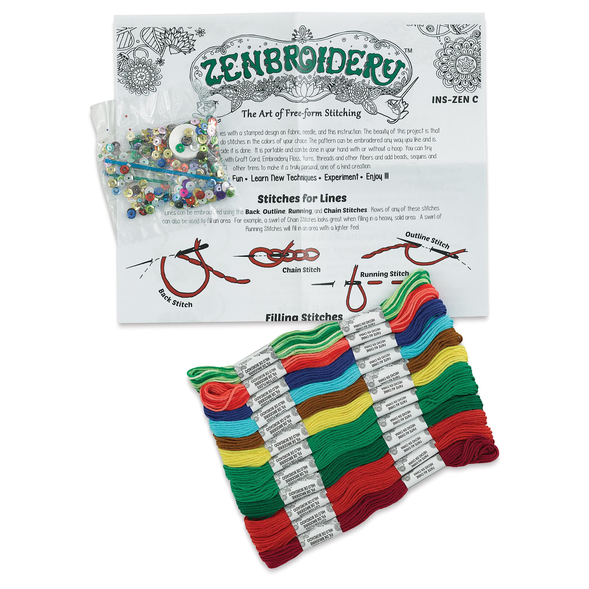 Design Works Zenbroidery Floss Trim Pack - Christmas, Pkg of 12, contents laid out