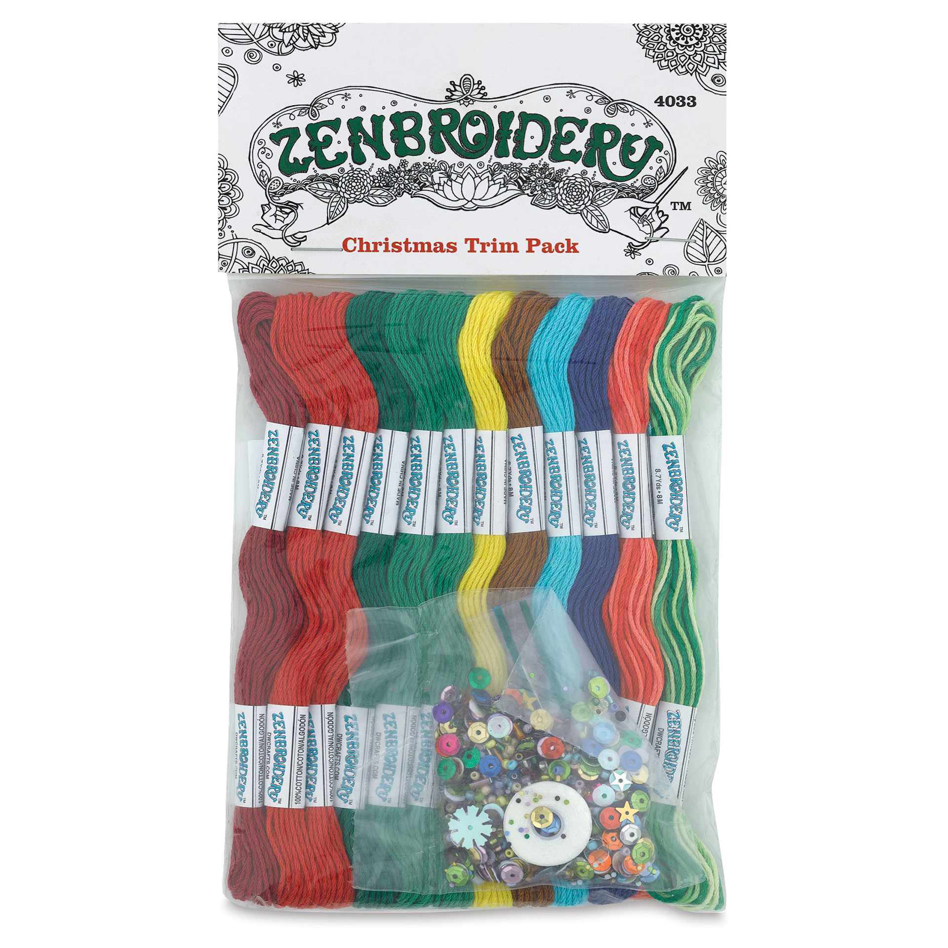 Design Works Zenbroidery Floss Trim Pack - Christmas, Pkg of 12, front of the packaging