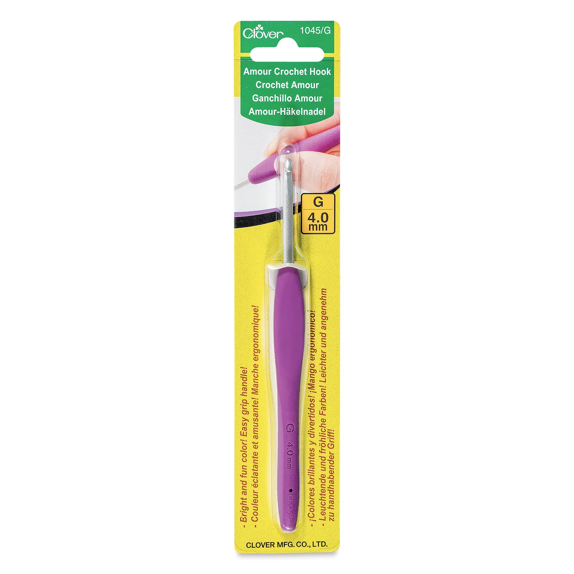 Clover Amour Aluminum Crochet Hook - G, 4 mm front of packaging