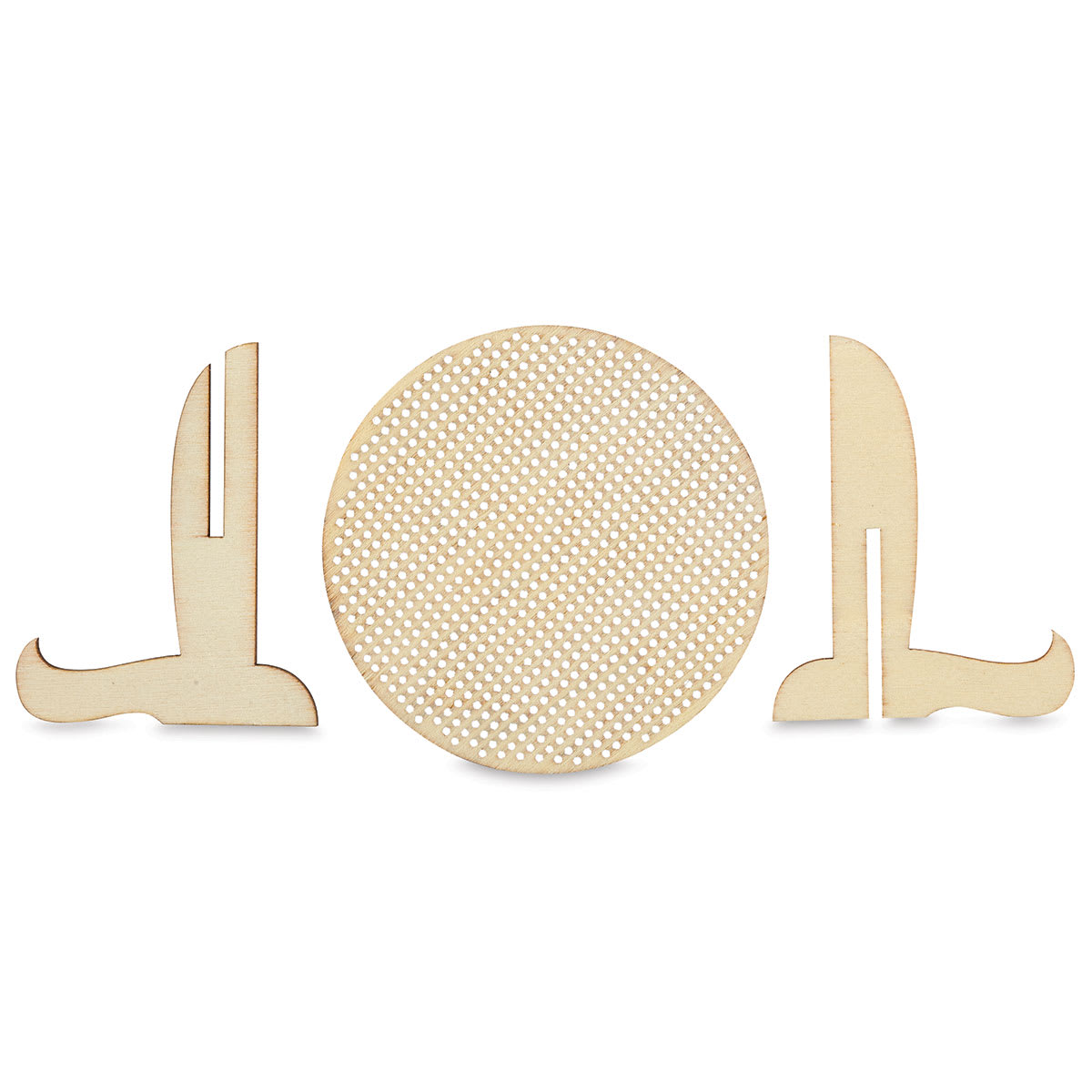 Cross Stitch Style Wood Shapes and Stands - Components shown separated
