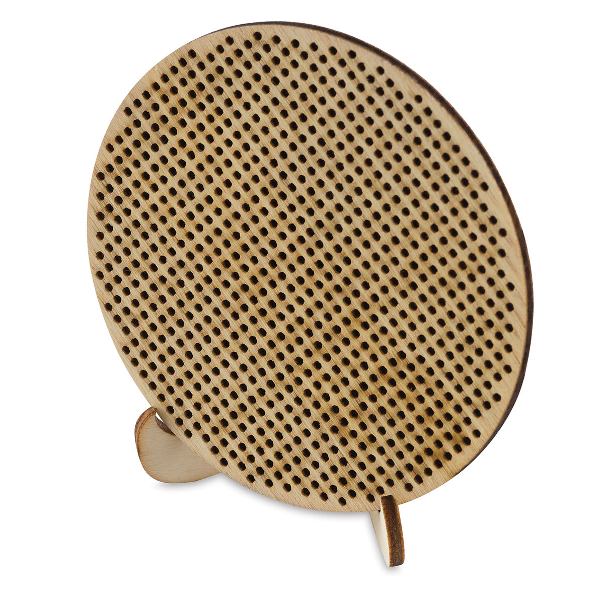 Cross Stitch Style Wood Shapes and Stands - Unfinished Wooden Disc on stand
