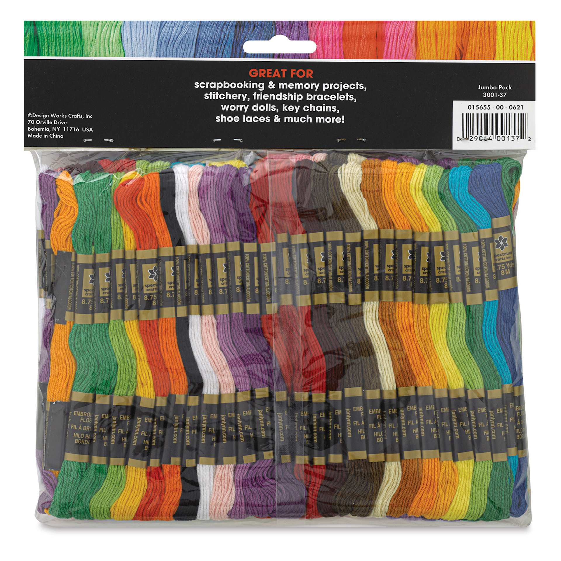 Janlynn Embroidery Floss Pack - Jumbo, Pkg of 105, back of the packaging
