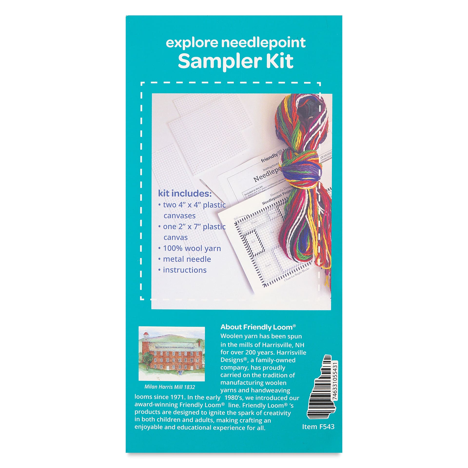 Friendly Loom Needlepoint Coaster and Bookmark Sampler Kit back of packaging
