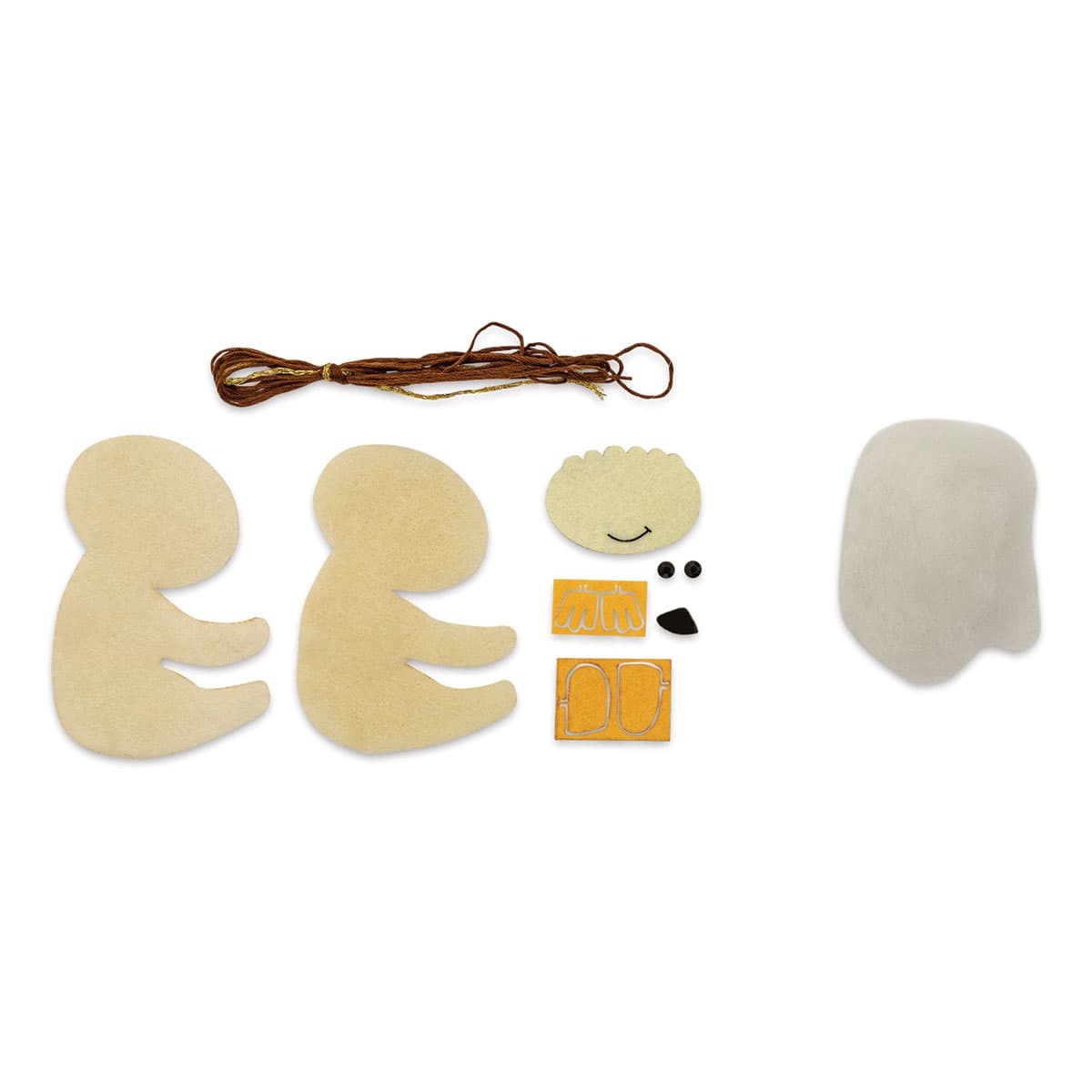 Needle Creations Felt Friends Sloth Ornament Kit - Components of Kit