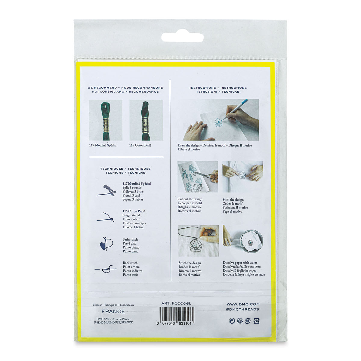 DMC Magic Paper Embroidery - Blank, Package of 2, Sheets (Back of packaging)