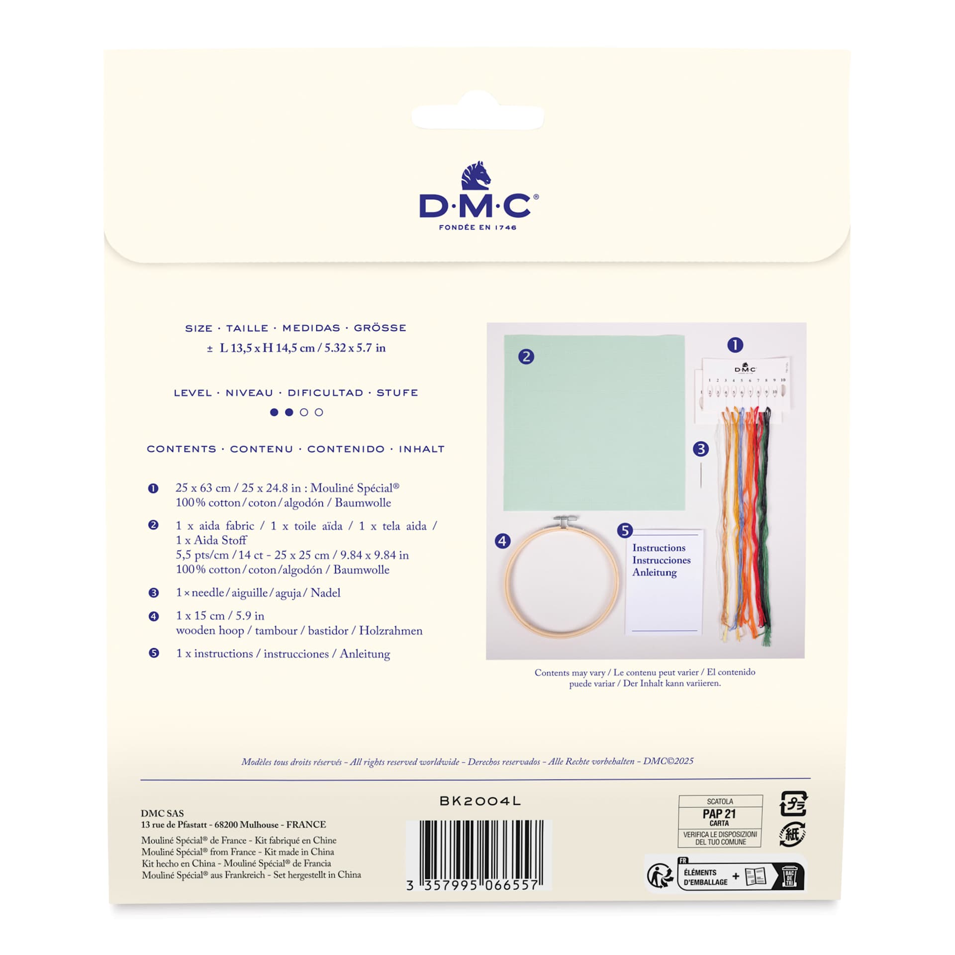 DMC Cross Stitch Kit - Red Bike, back of packaging