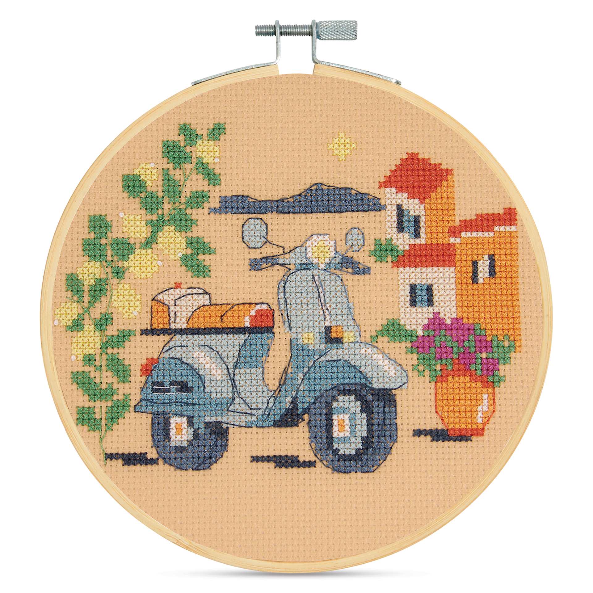 DMC Cross Stitch Kit - Blue Vespa, finished