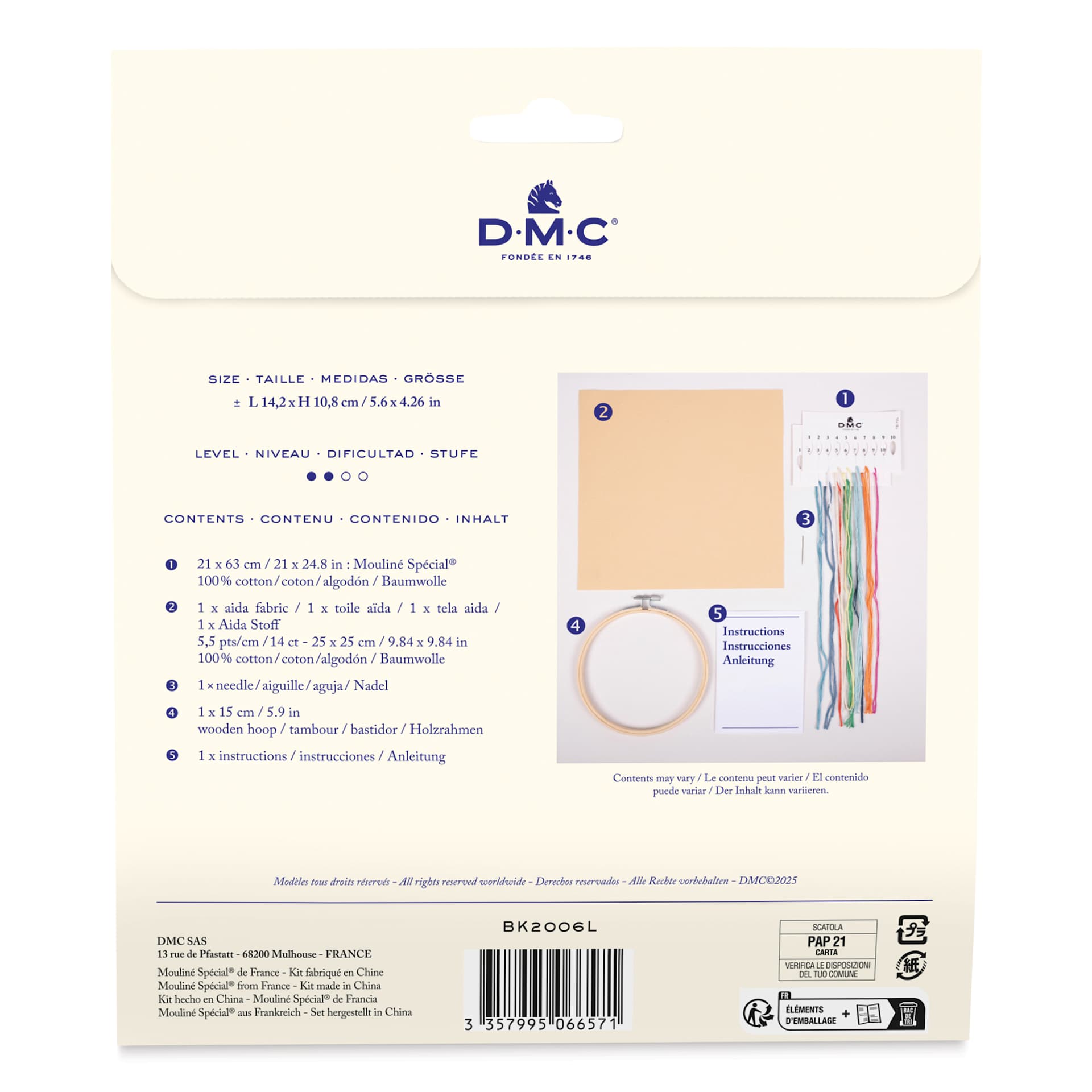 DMC Cross Stitch Kit - Blue Vespa, back of packaging