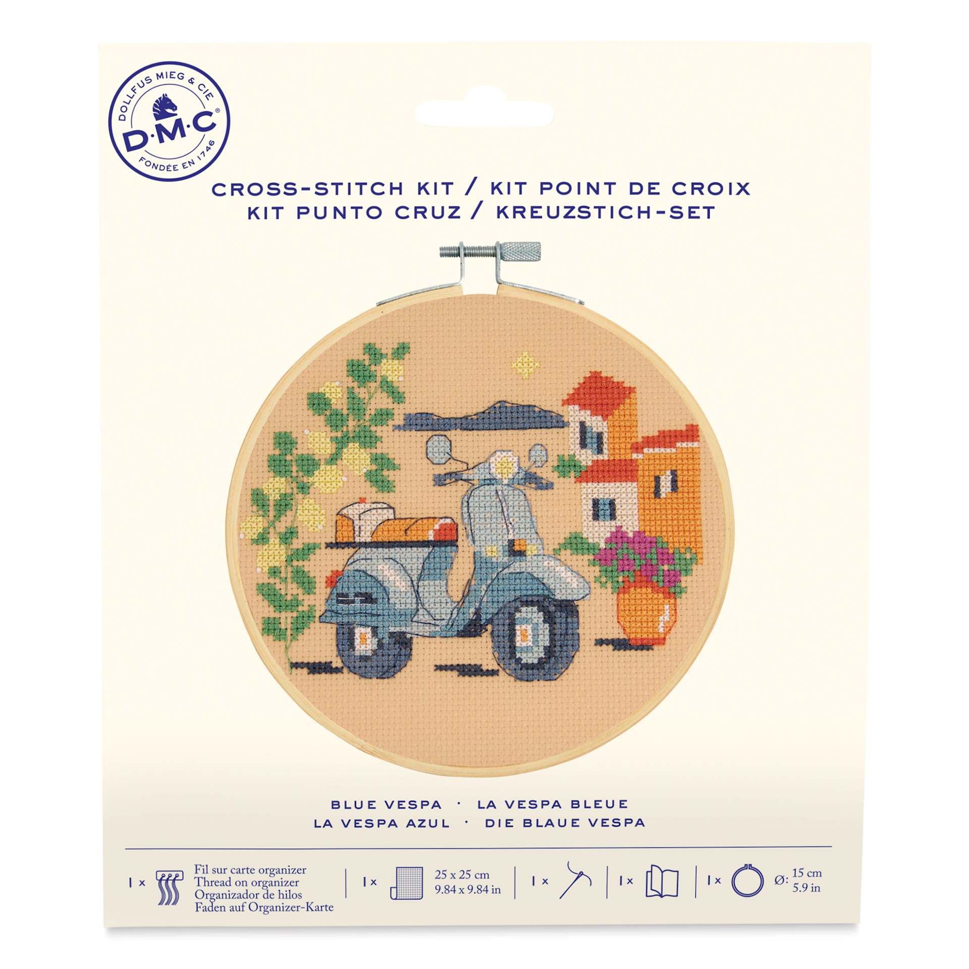 DMC Cross Stitch Kit - Blue Vespa, front of packaging