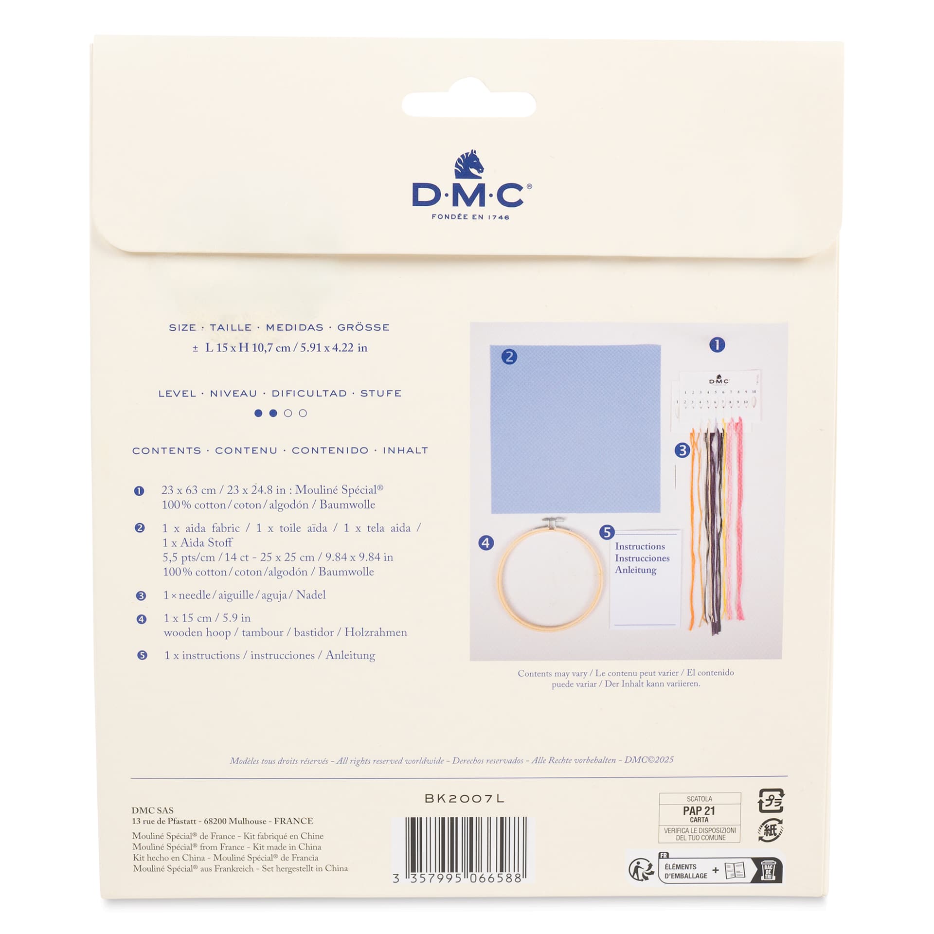 DMC Cross Stitch Kit - Pink Beetle, back of packaging