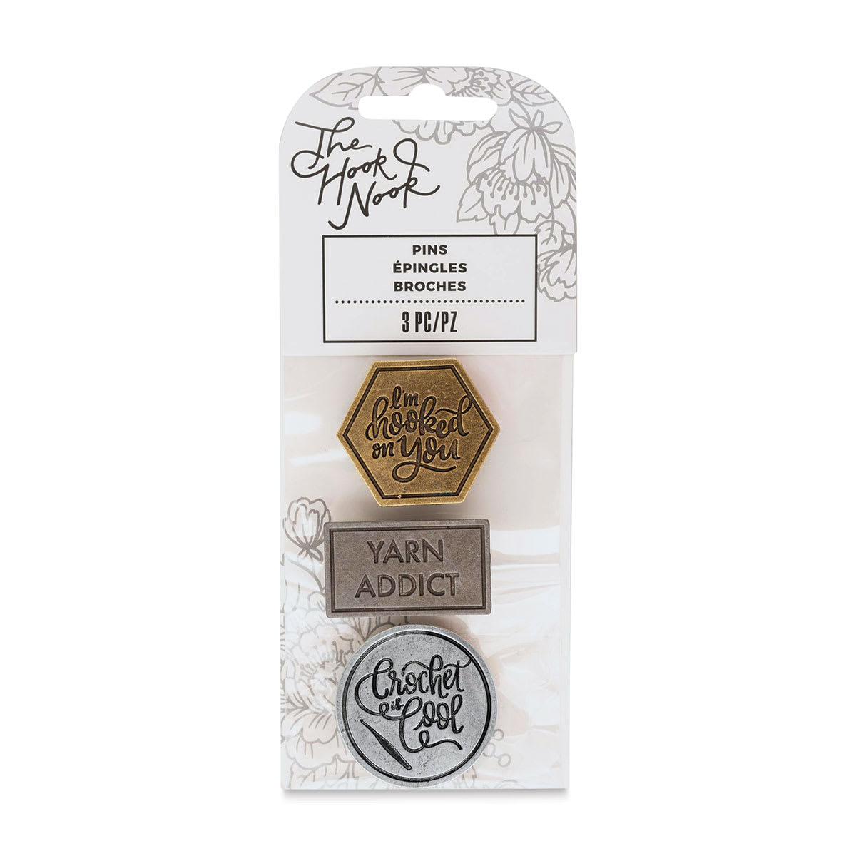 The Hook Nook Project Labels - Metal Pins, Package of 3 (In packaging)