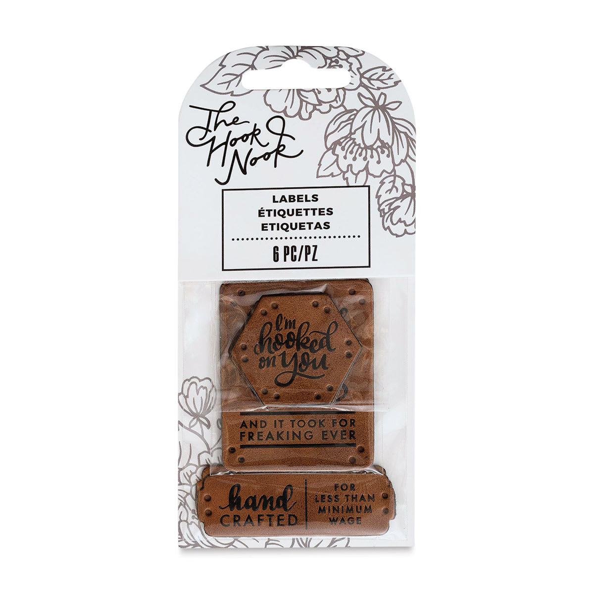 The Hook Nook Project Labels - Sew-On Faux Leather Labels, Package of 6 (In packaging)