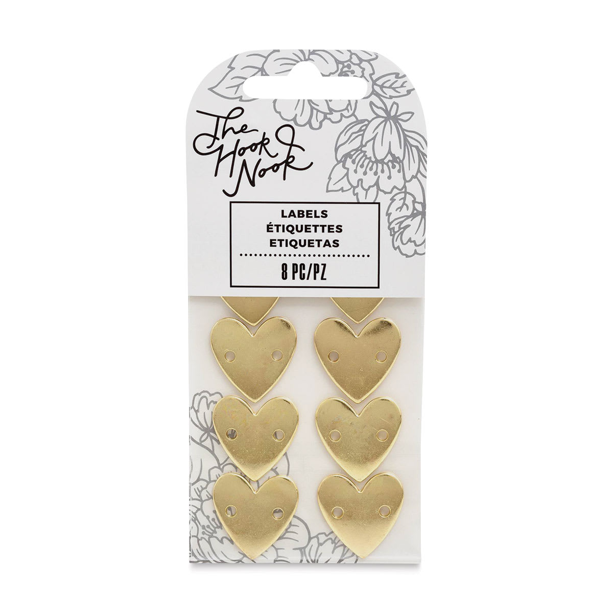 The Hook Nook Project Labels - Sew-On Metal Heart Labels, Package of 8 (In packaging)