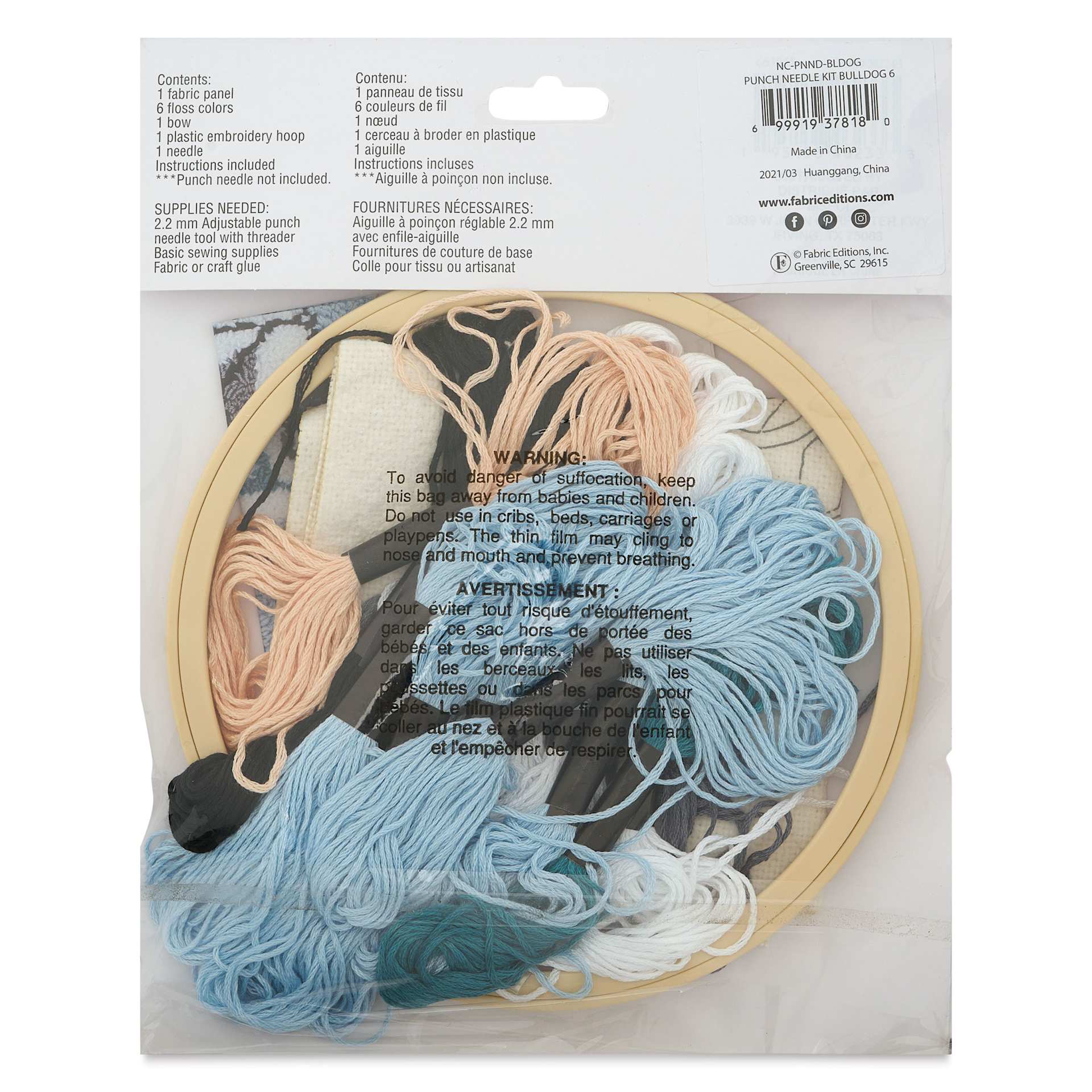 Needle Creations Needle Punch Kit - Bulldog with Glasses, 6", back of packaging